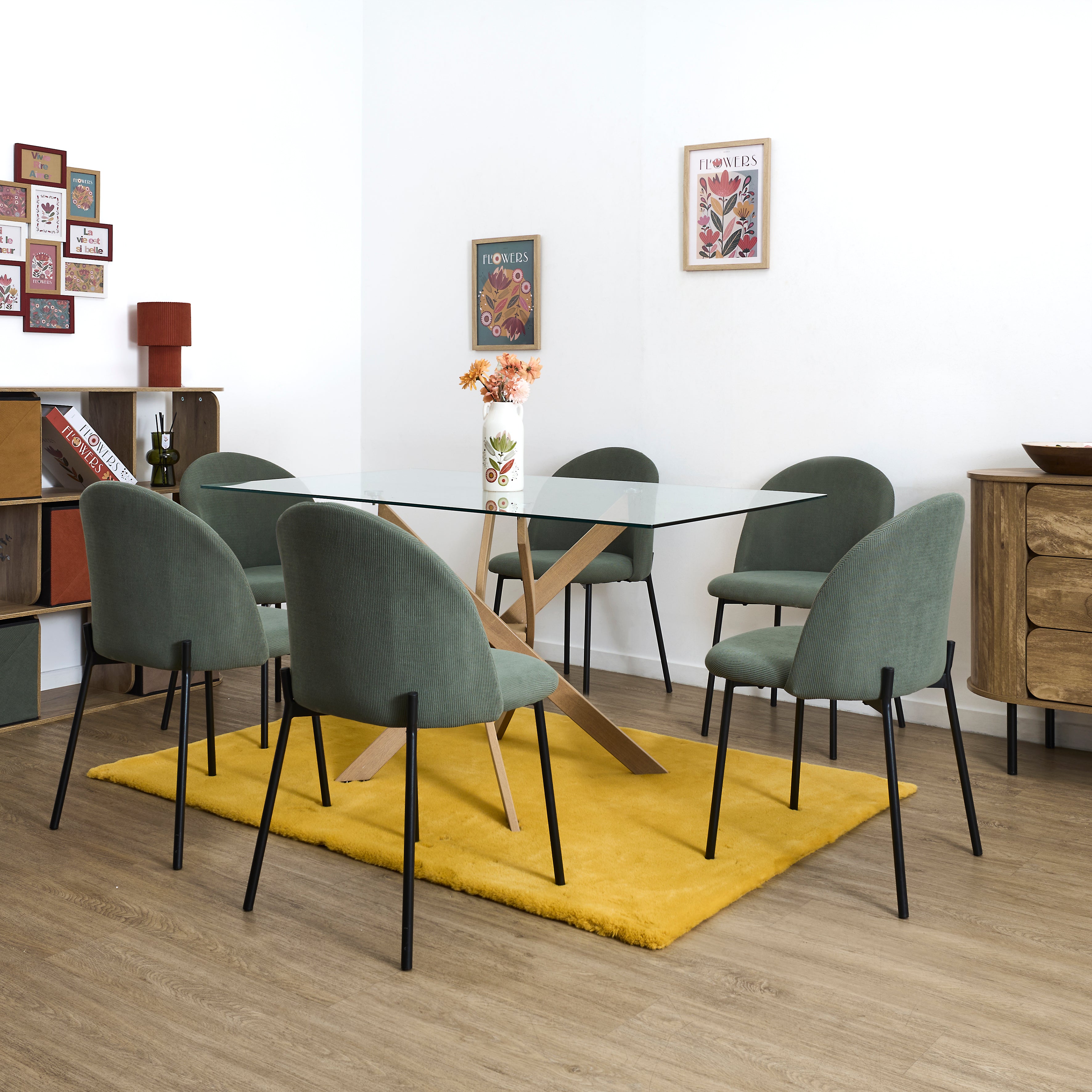 CHAISE COTELE DOSSIER ARCHE JULES VERT - LOT DE 4