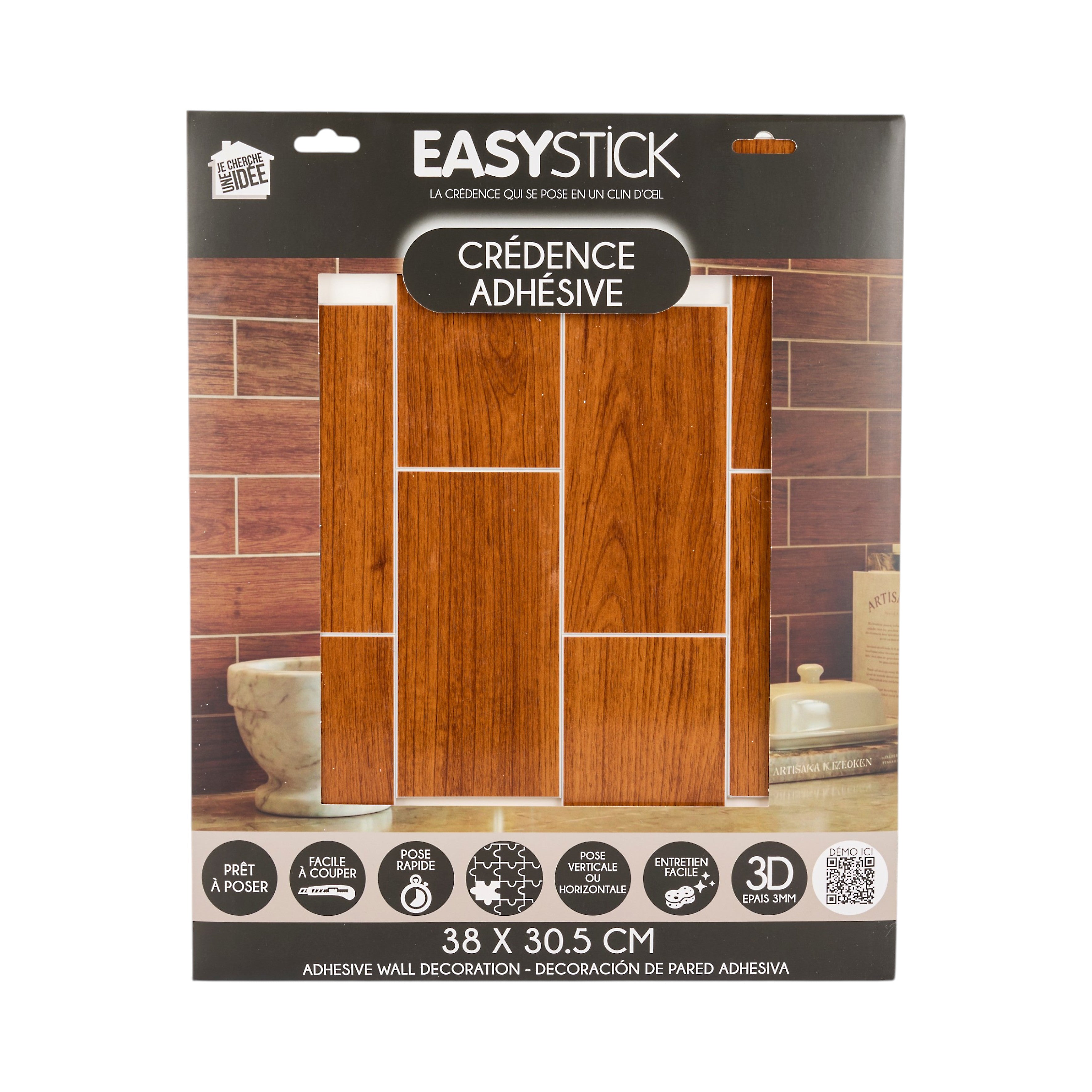 CREDENCE ADHESIVE RIGIDE RECTANGLE EFFET NOYER