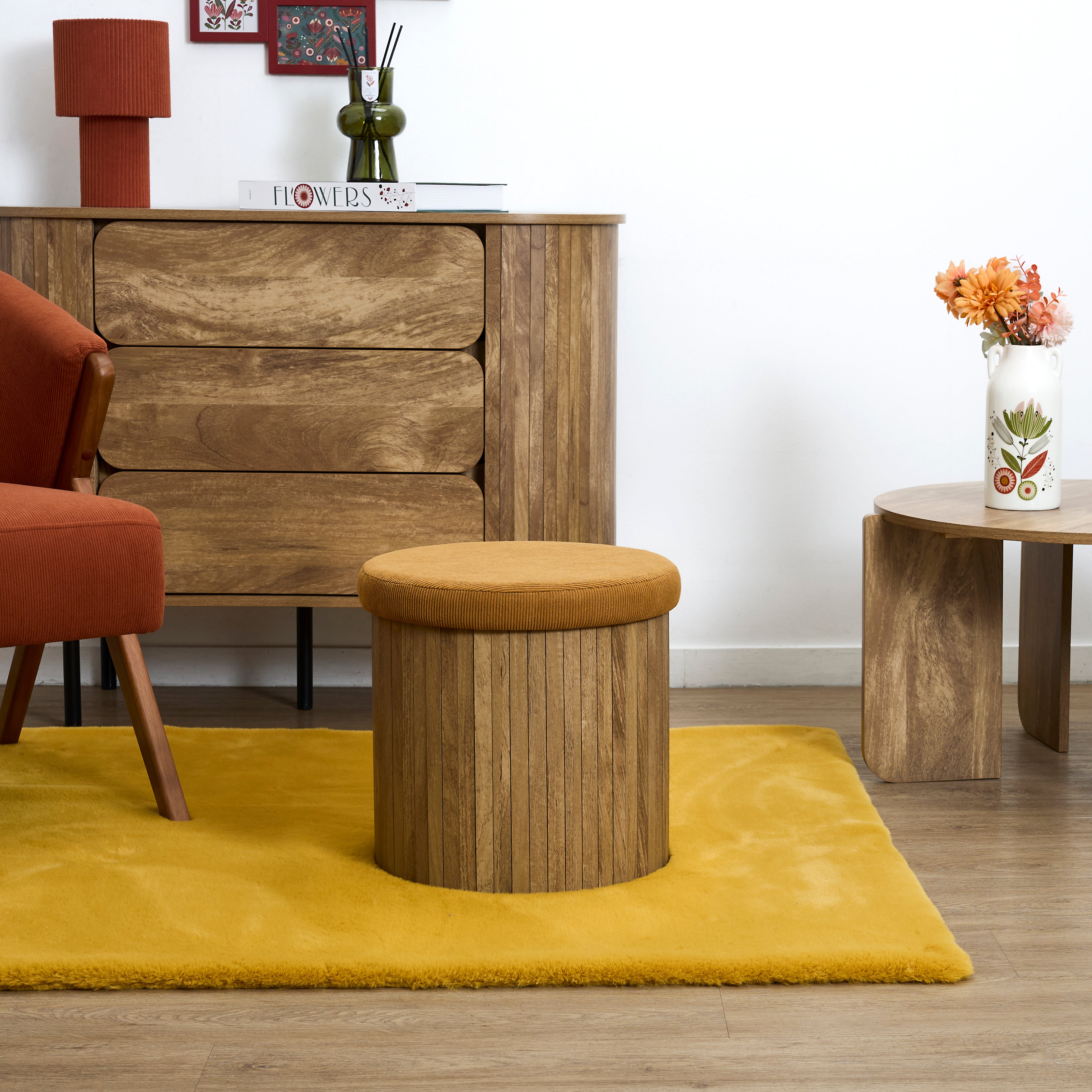 COFFRE POUF PLIABLE COTELE BOIS JULES JAUNE