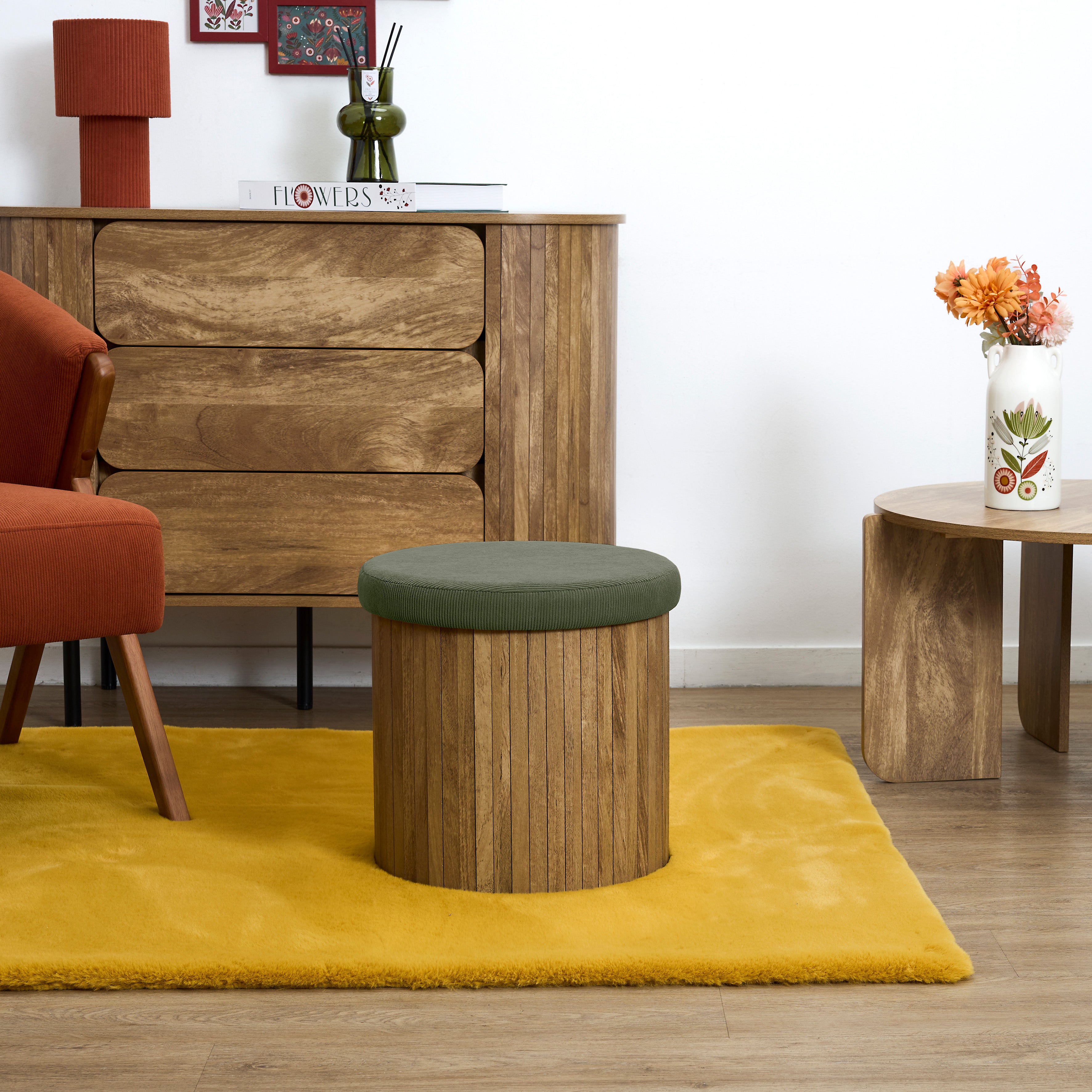 COFFRE POUF PLIABLE COTELE BOIS JULES VERT