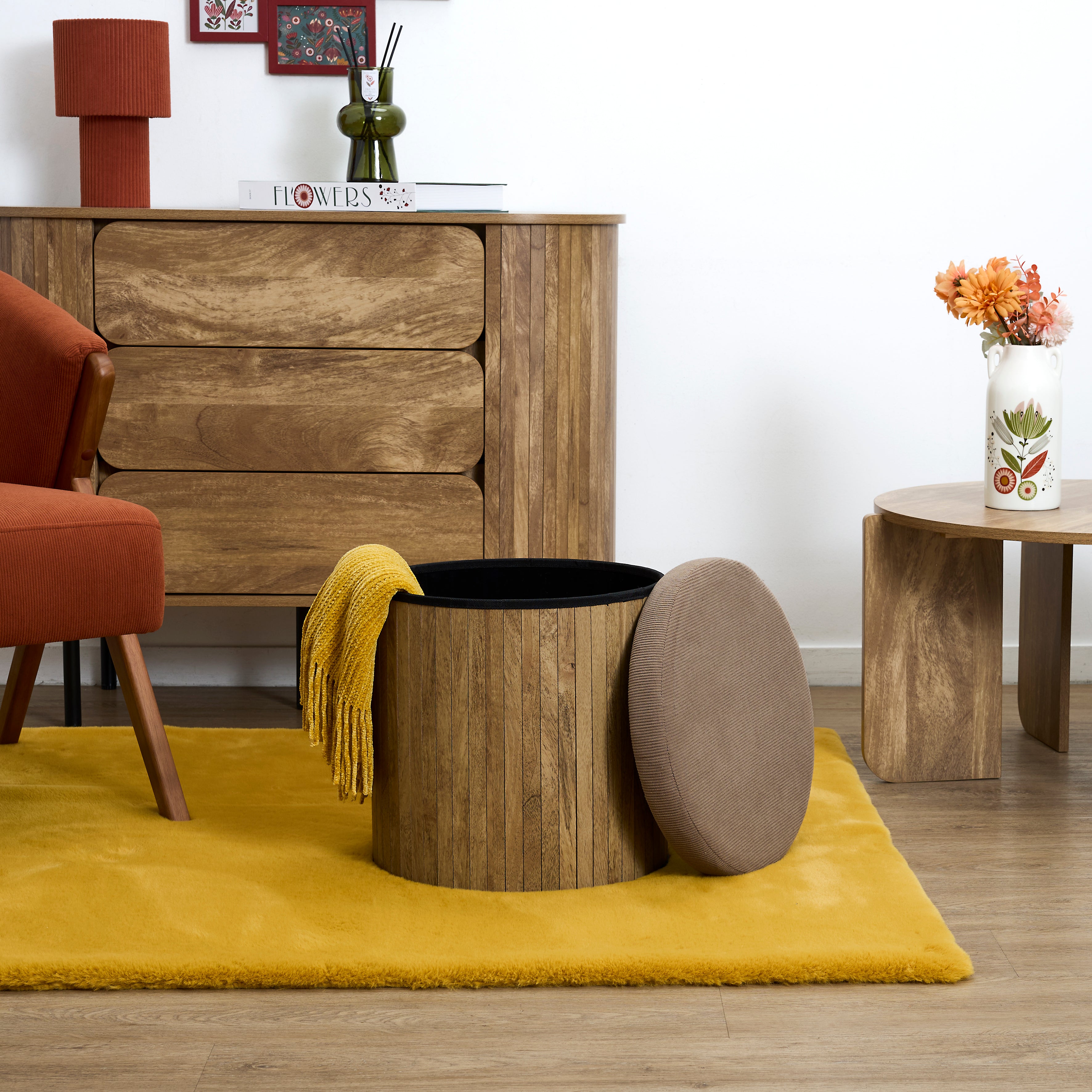 COFFRE POUF PLIABLE COTELE BOIS JULES TAUPE