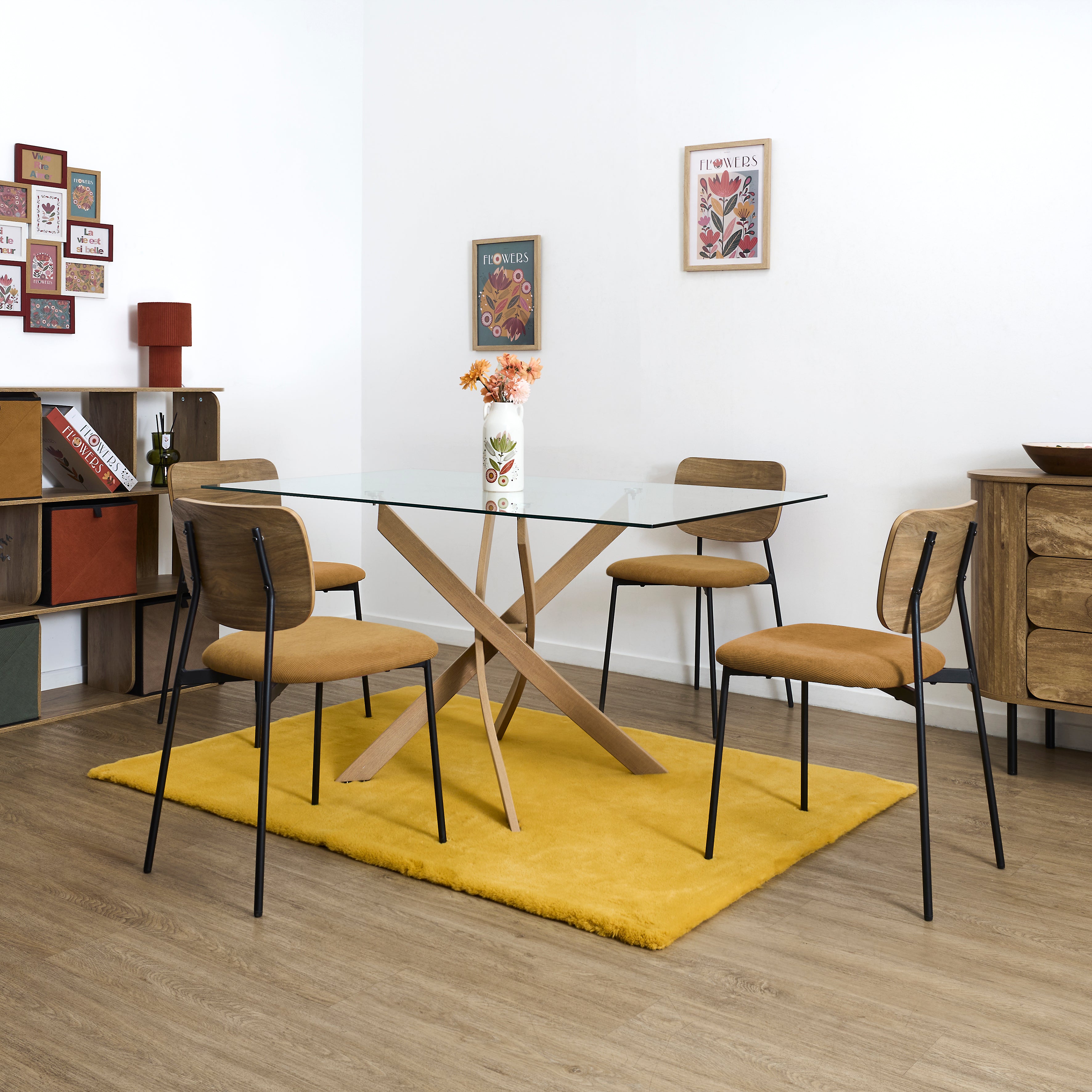 CHAISE COTELE BOIS JULES JAUNE - LOT DE 4