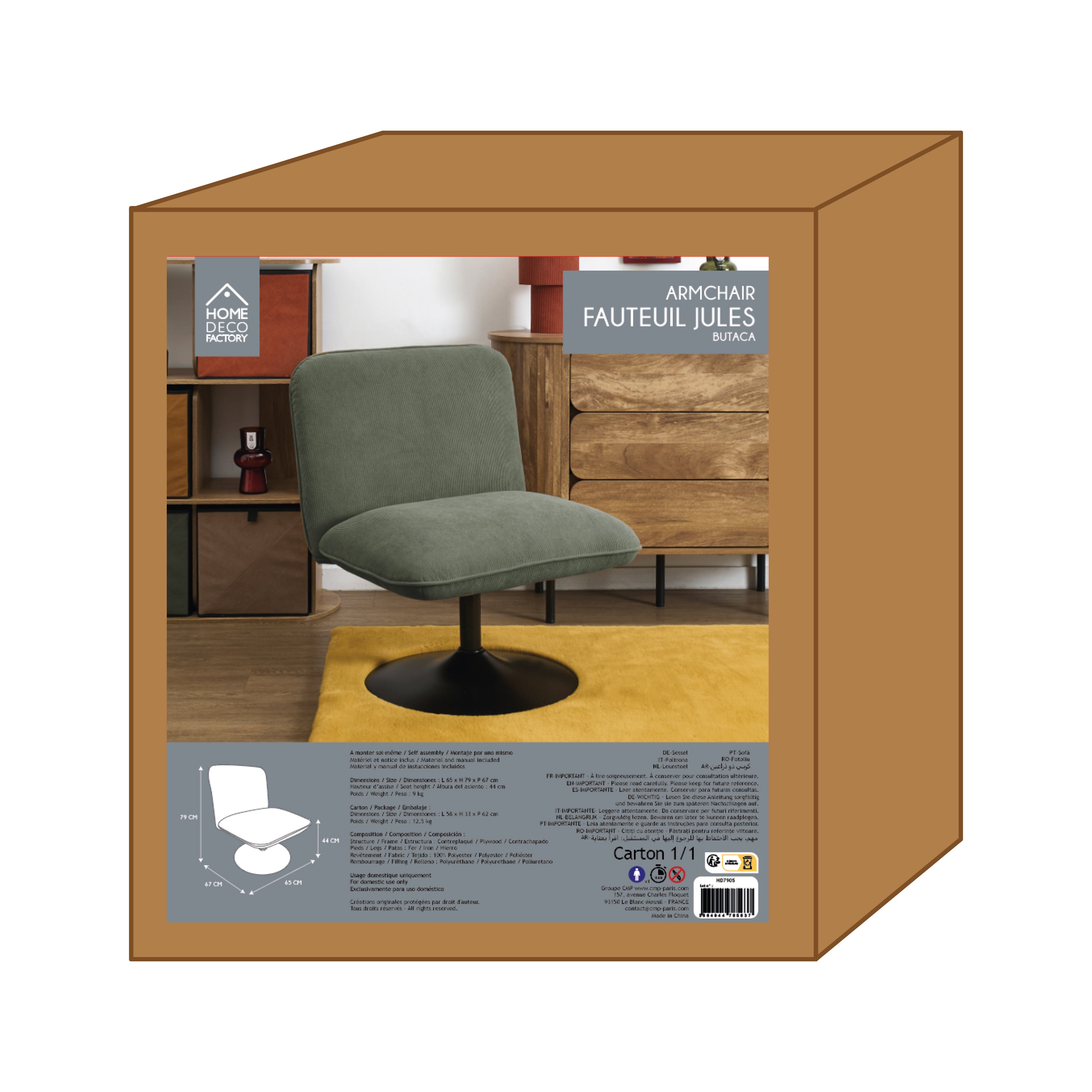 FAUTEUIL SALON PIVOTANT JULES VERT