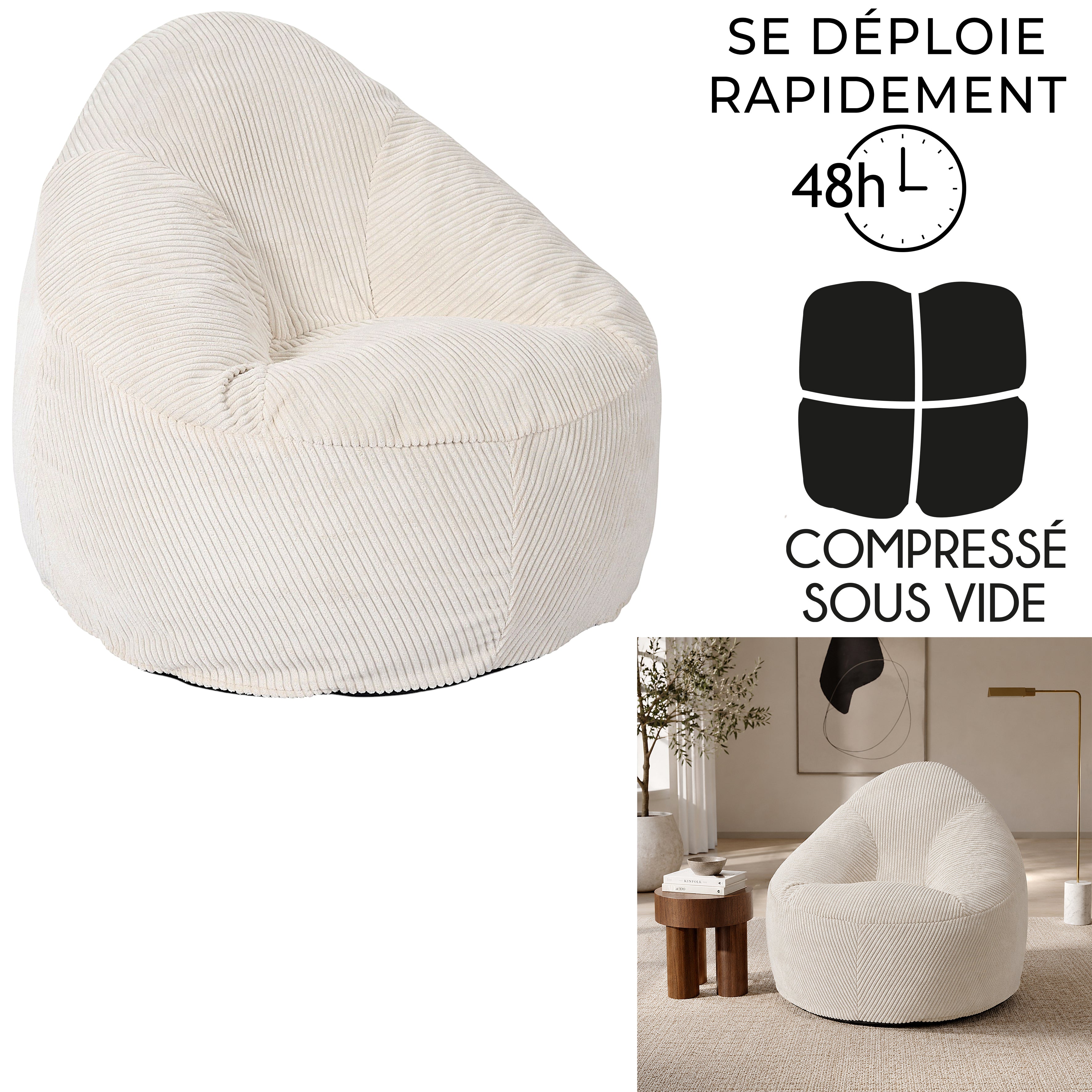 FAUTEUIL POIRE COMPRESSE COTELE SCOTT BEIGE