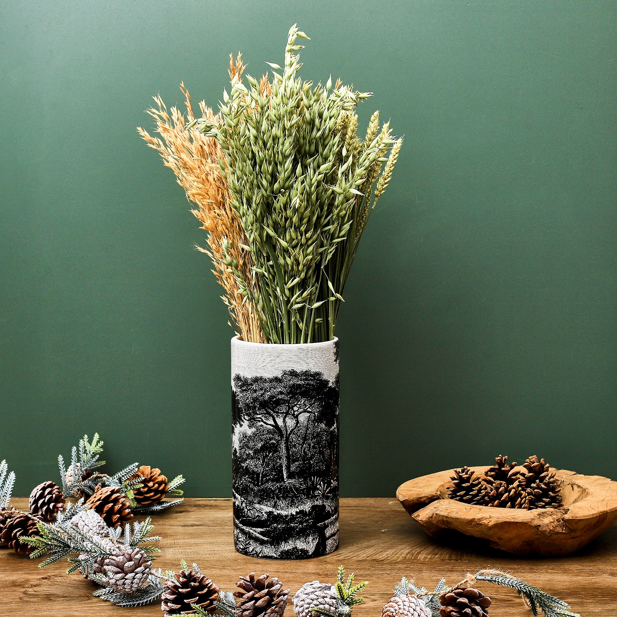 VASE CERAMIQUE CYLINDRE BLACK FOREST H25CM