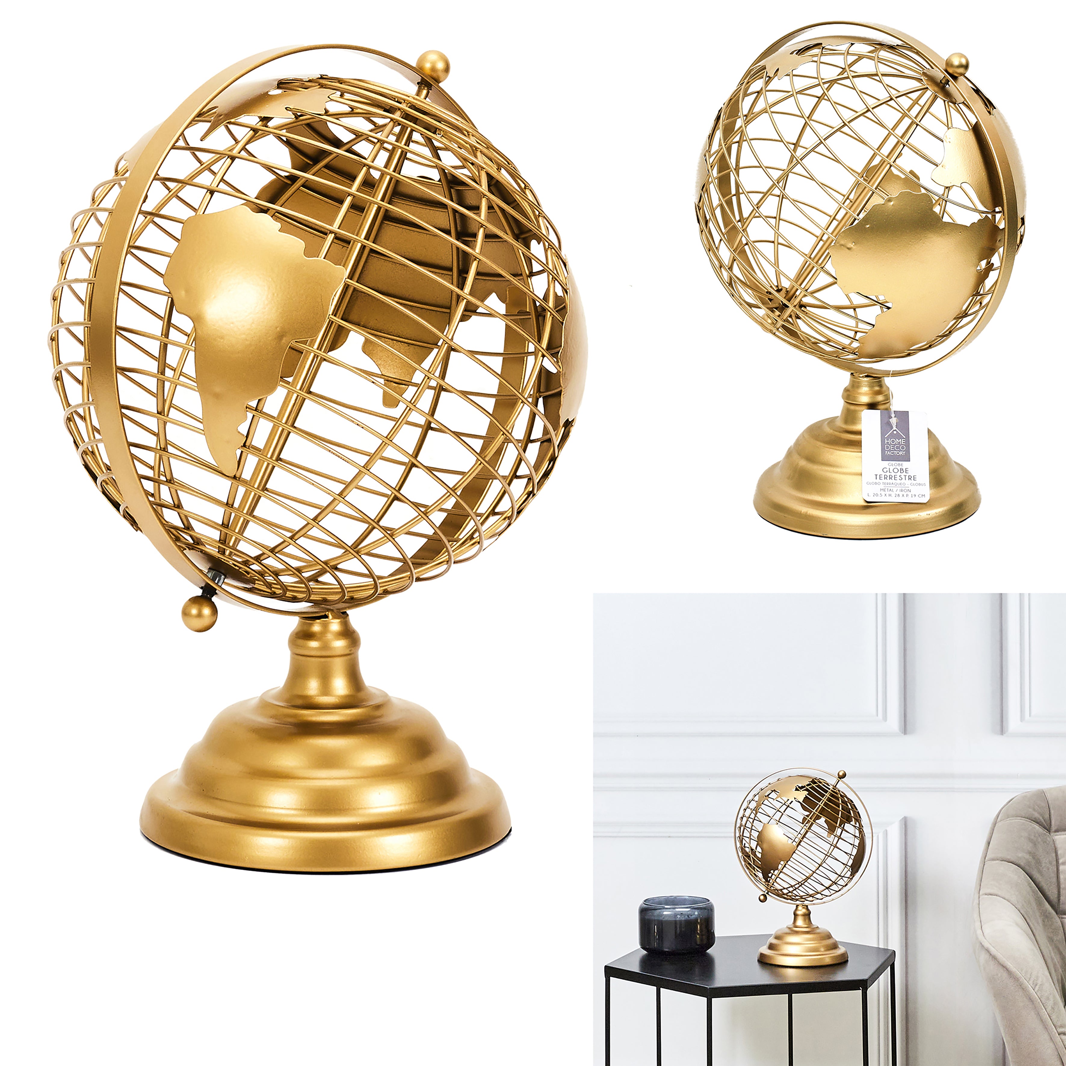 GLOBE TERRESTRE METAL DORE