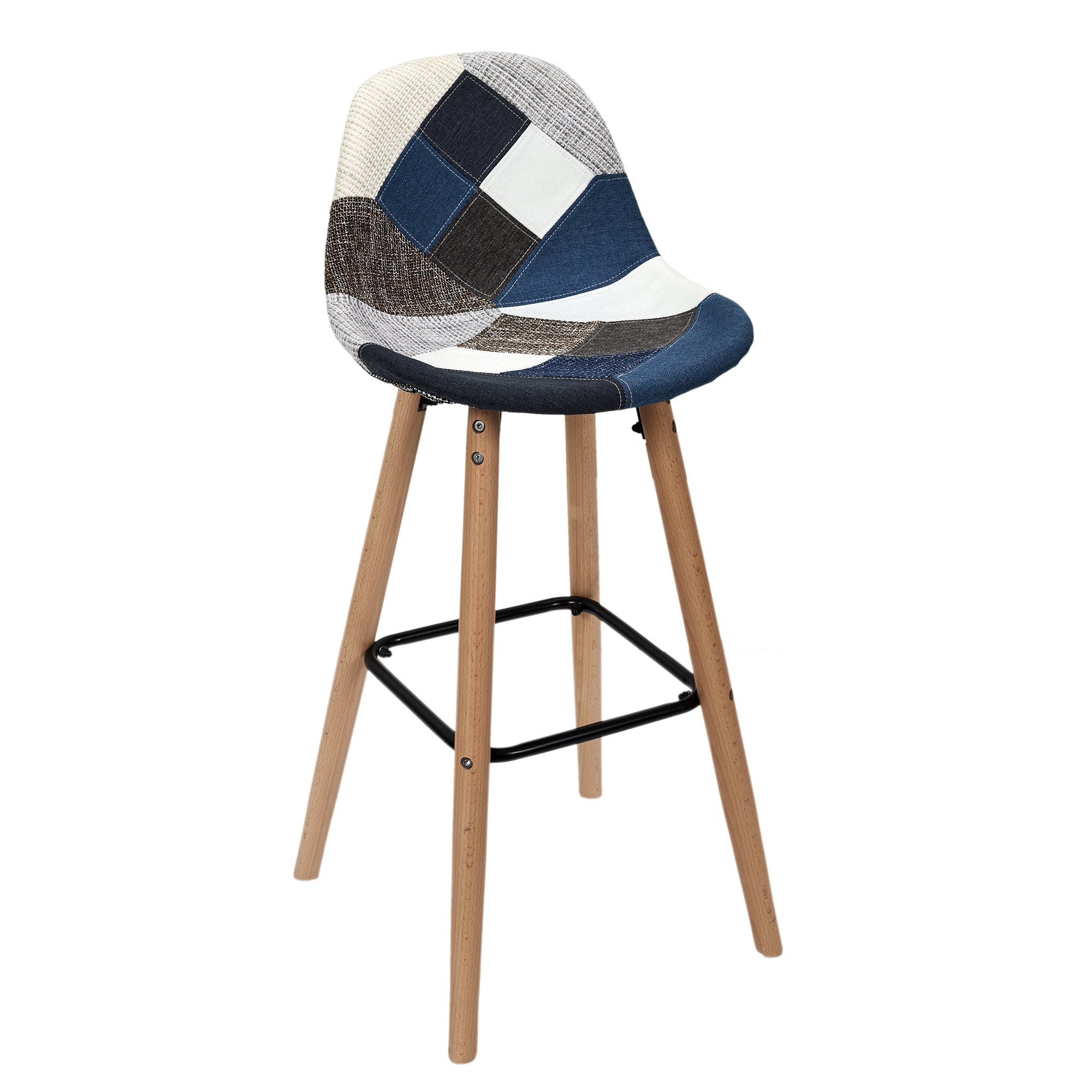 LOT DE 2 TABOURETS DE BAR PATCHWORK BLEU GRIS