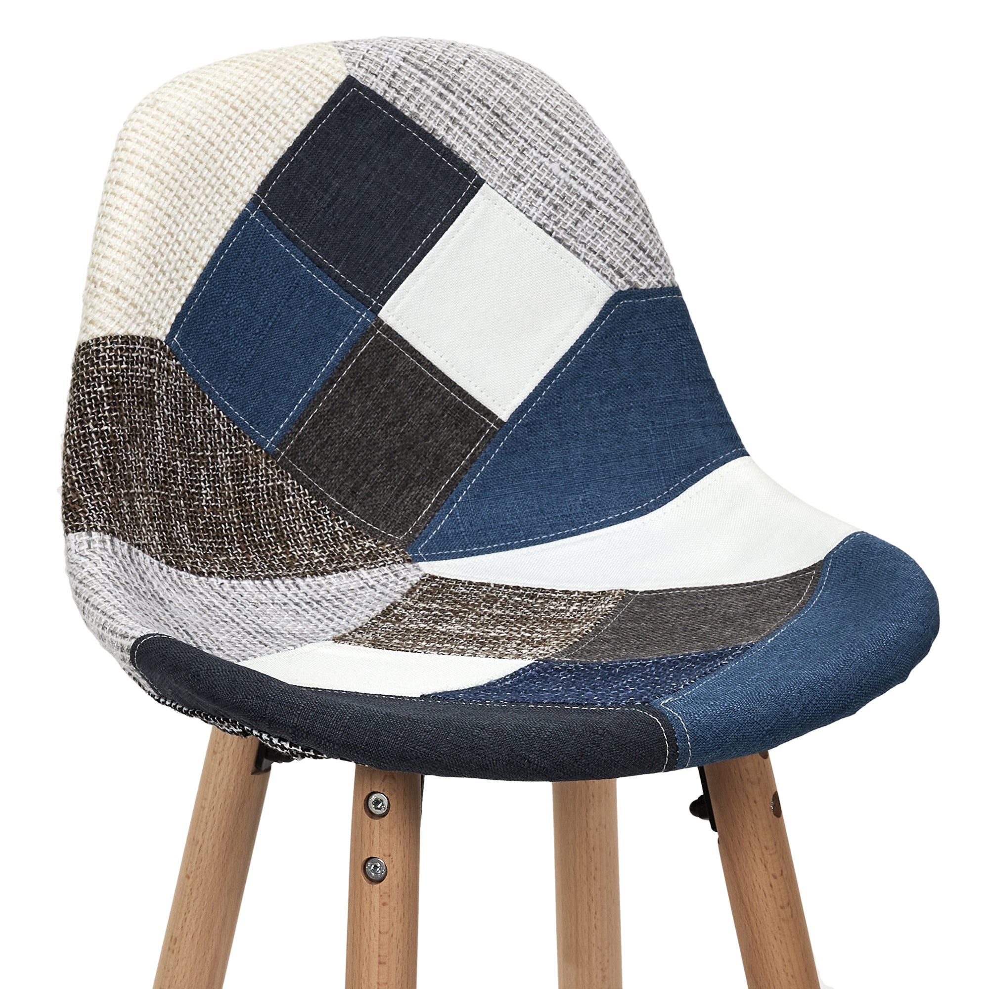 LOT DE 2 TABOURETS DE BAR PATCHWORK BLEU GRIS
