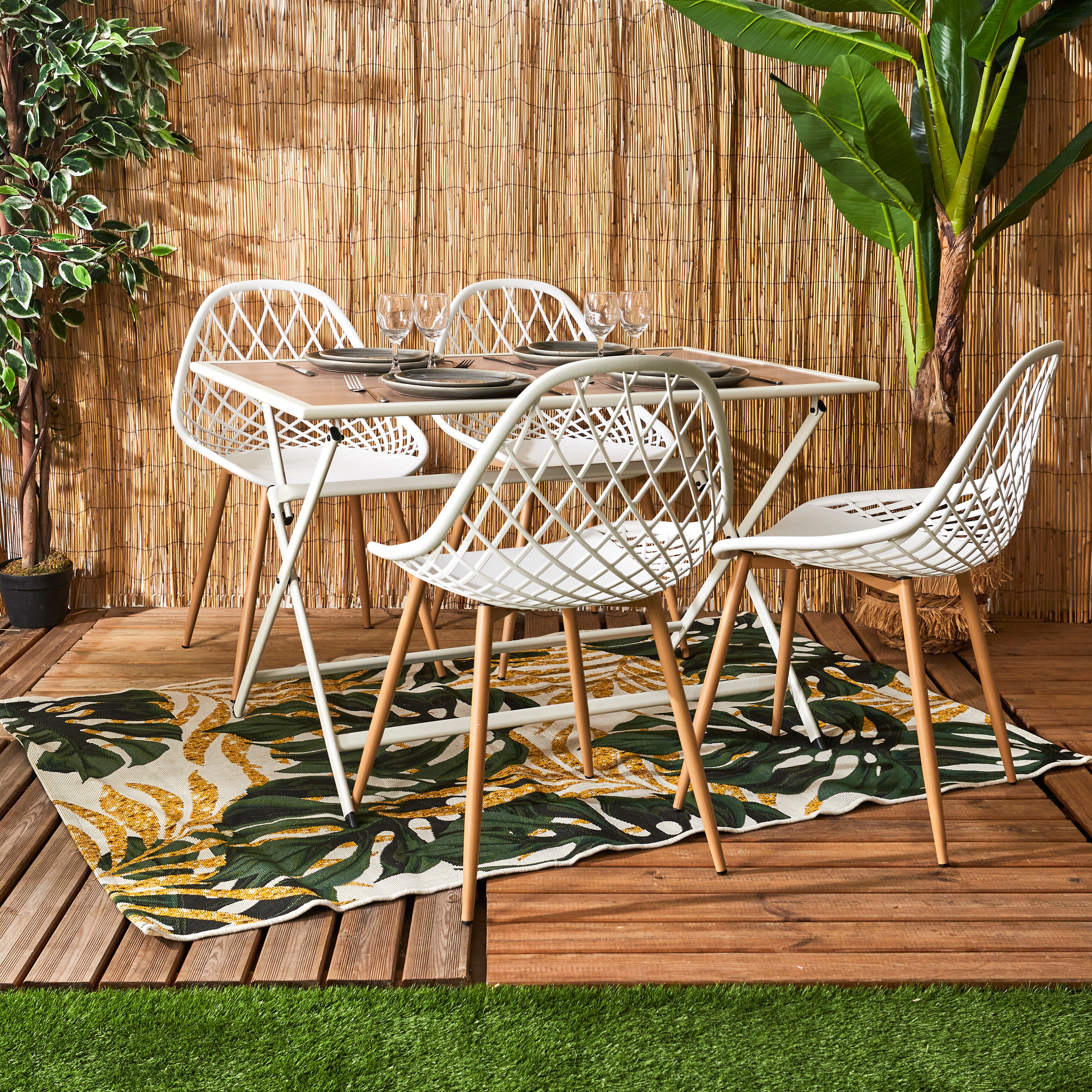 TABLE METAL BLANC EFFET BOIS BARCELONE 110X70