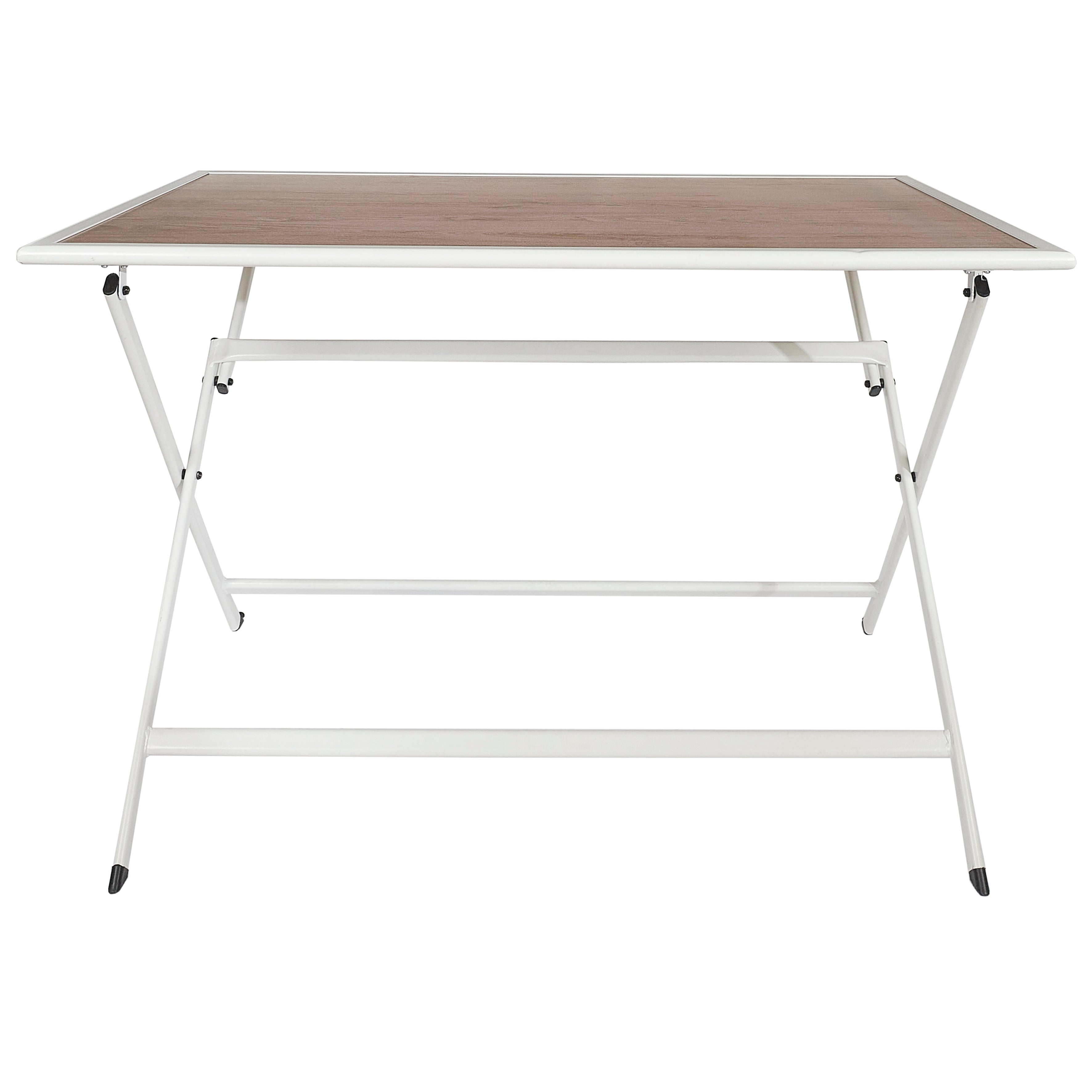 TABLE METAL BLANC EFFET BOIS BARCELONE 110X70