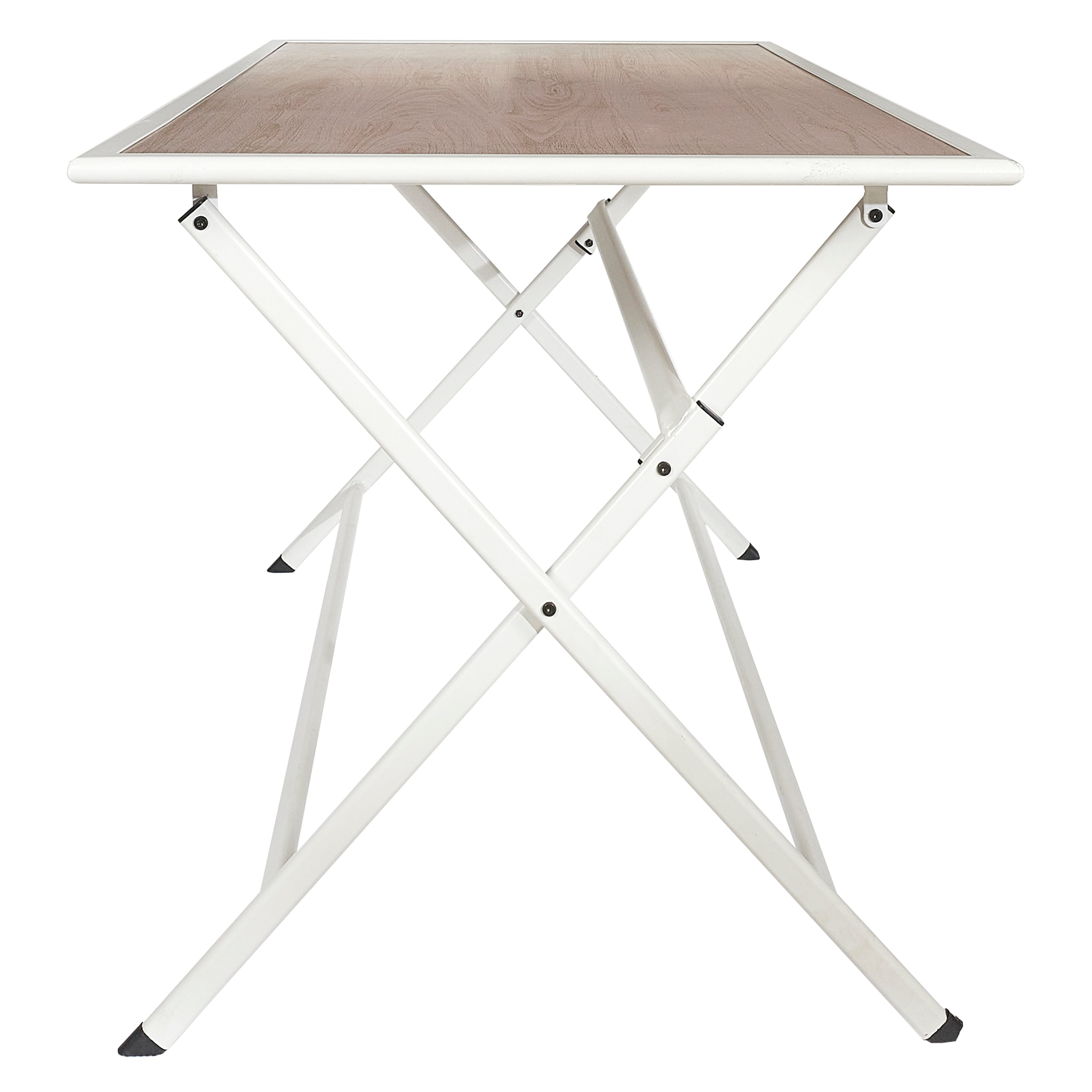 TABLE METAL BLANC EFFET BOIS BARCELONE 110X70