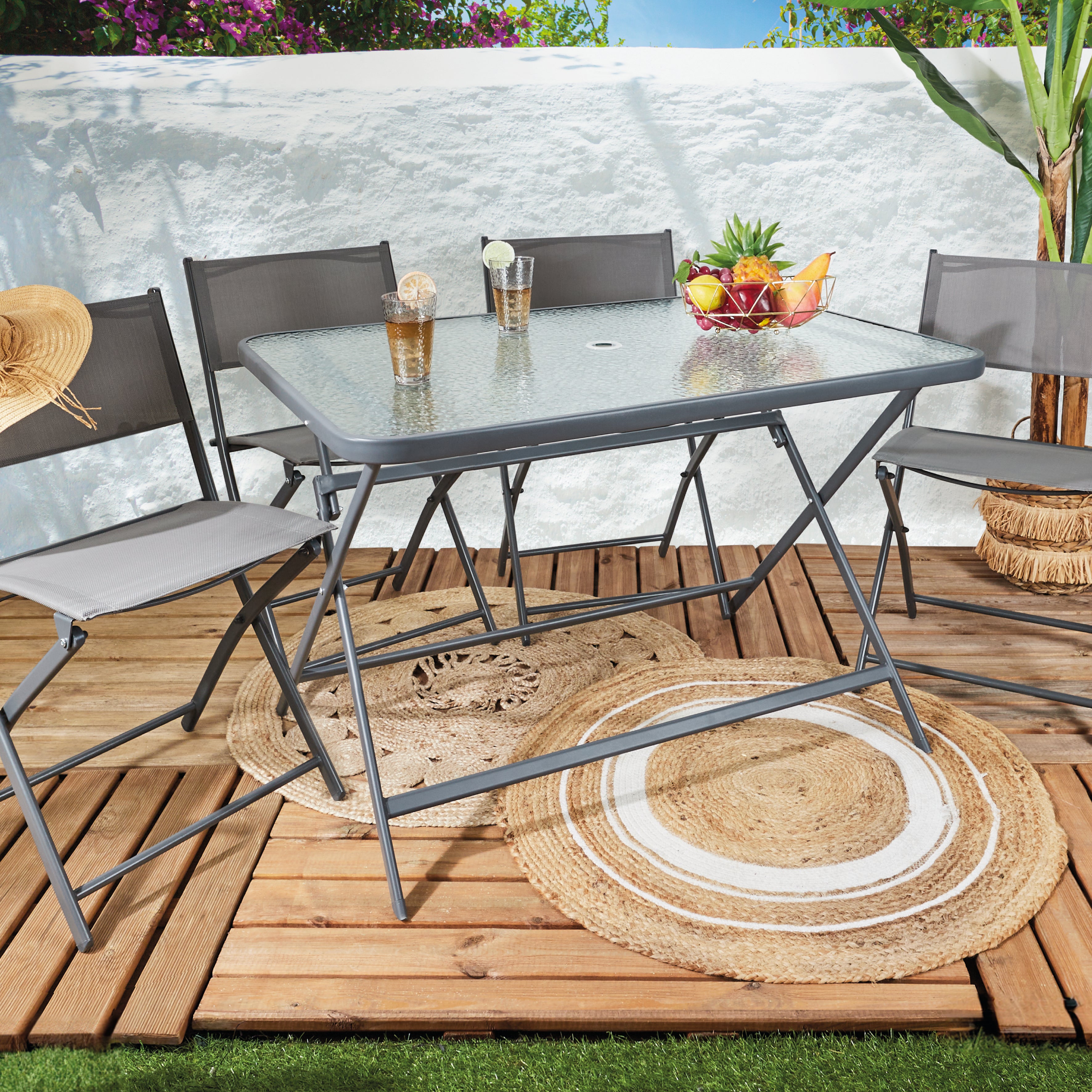 TABLE VERRE TREMPE FORMENTERA GRIS 110X70