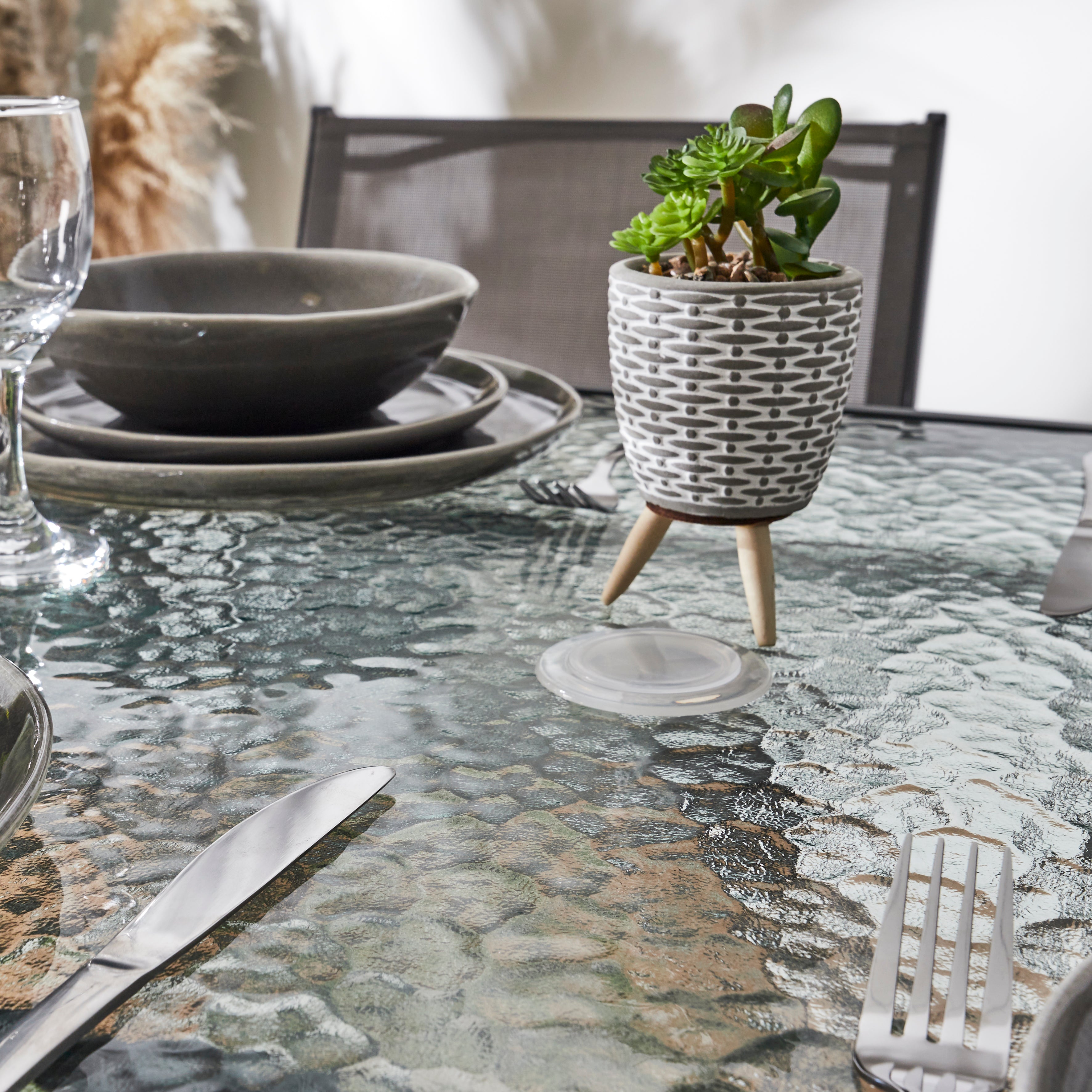 TABLE VERRE TREMPE FORMENTERA GRIS 110X70
