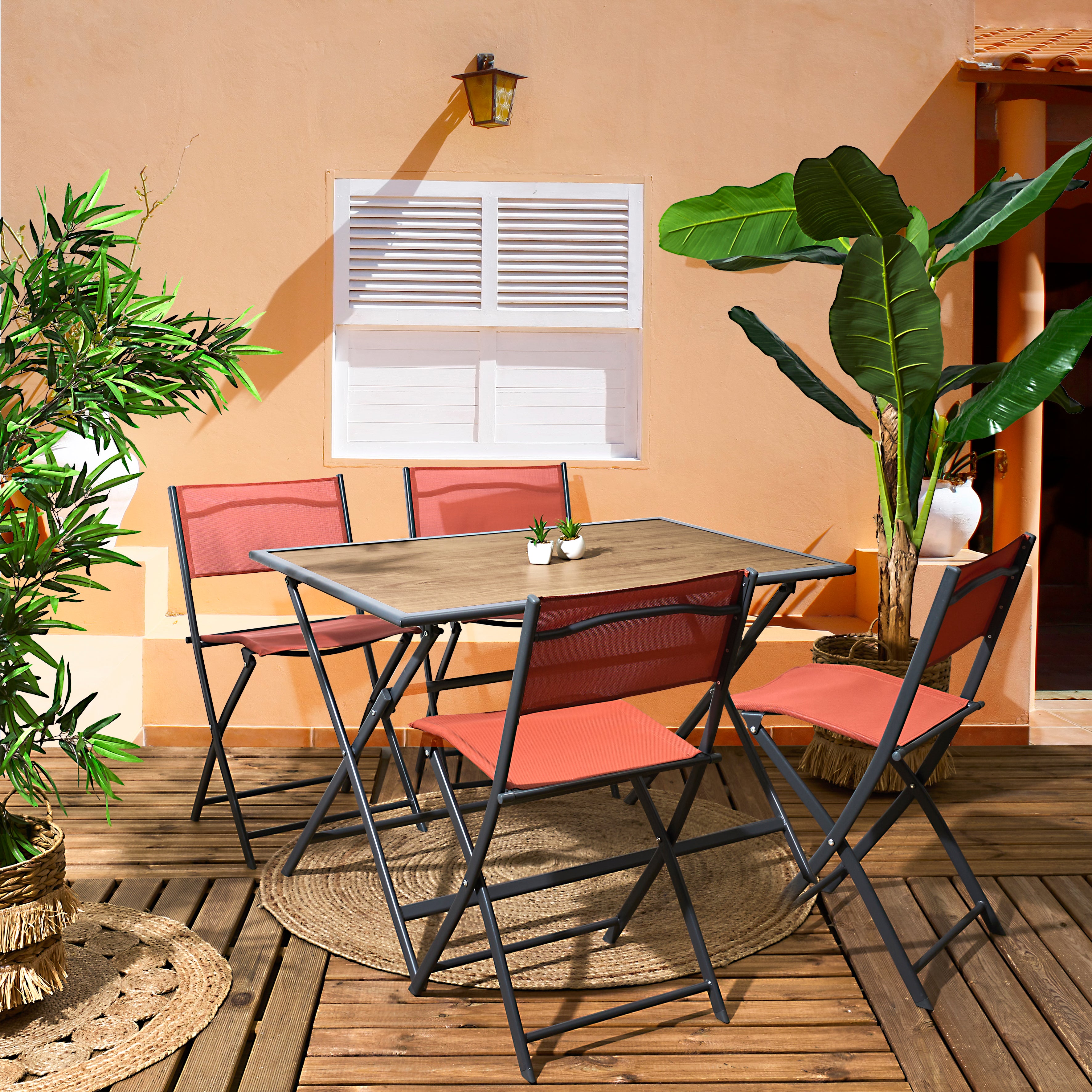 TABLE METAL GRIS EFFET BOIS BARCELONE 110X70CM