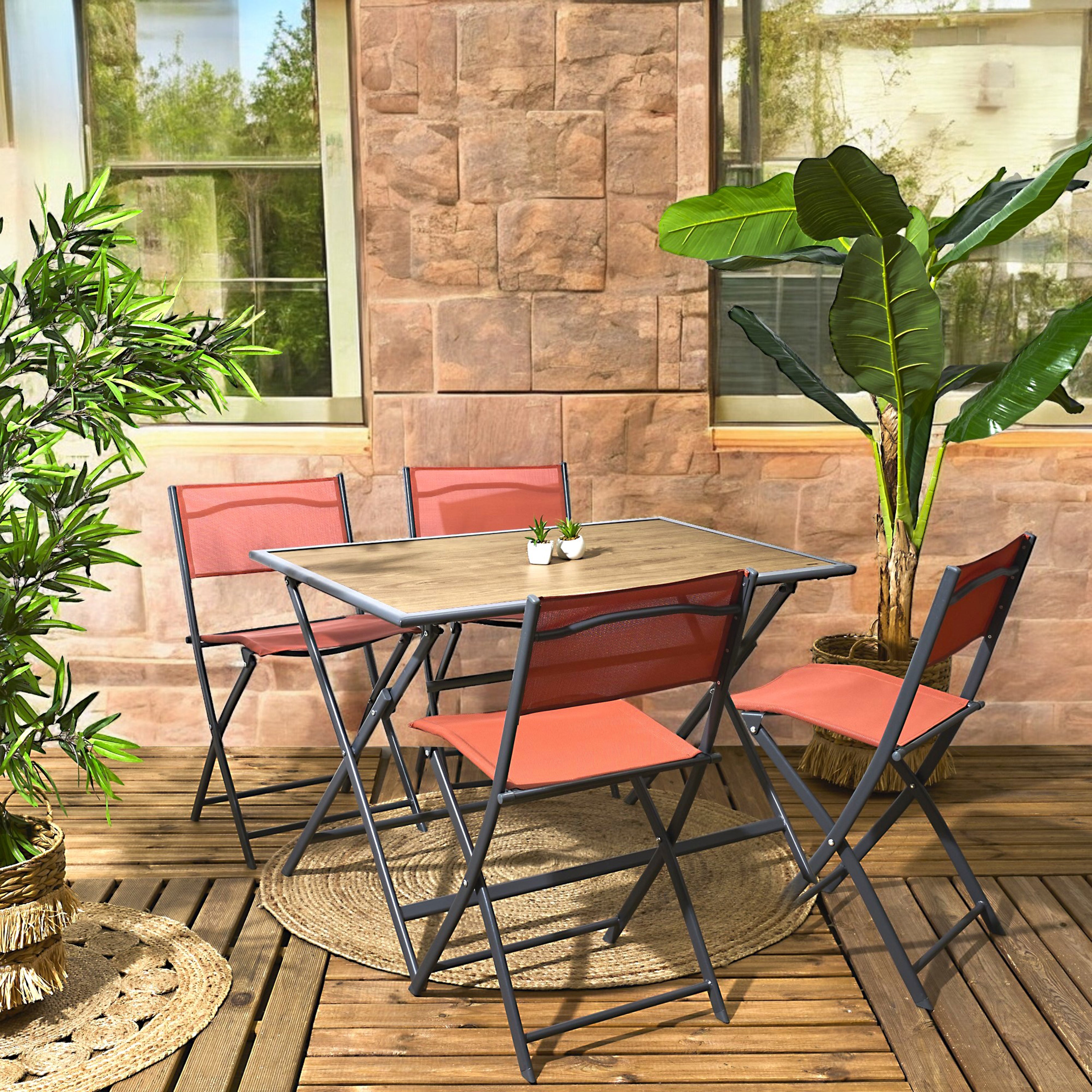 TABLE METAL GRIS EFFET BOIS BARCELONE 110X70CM