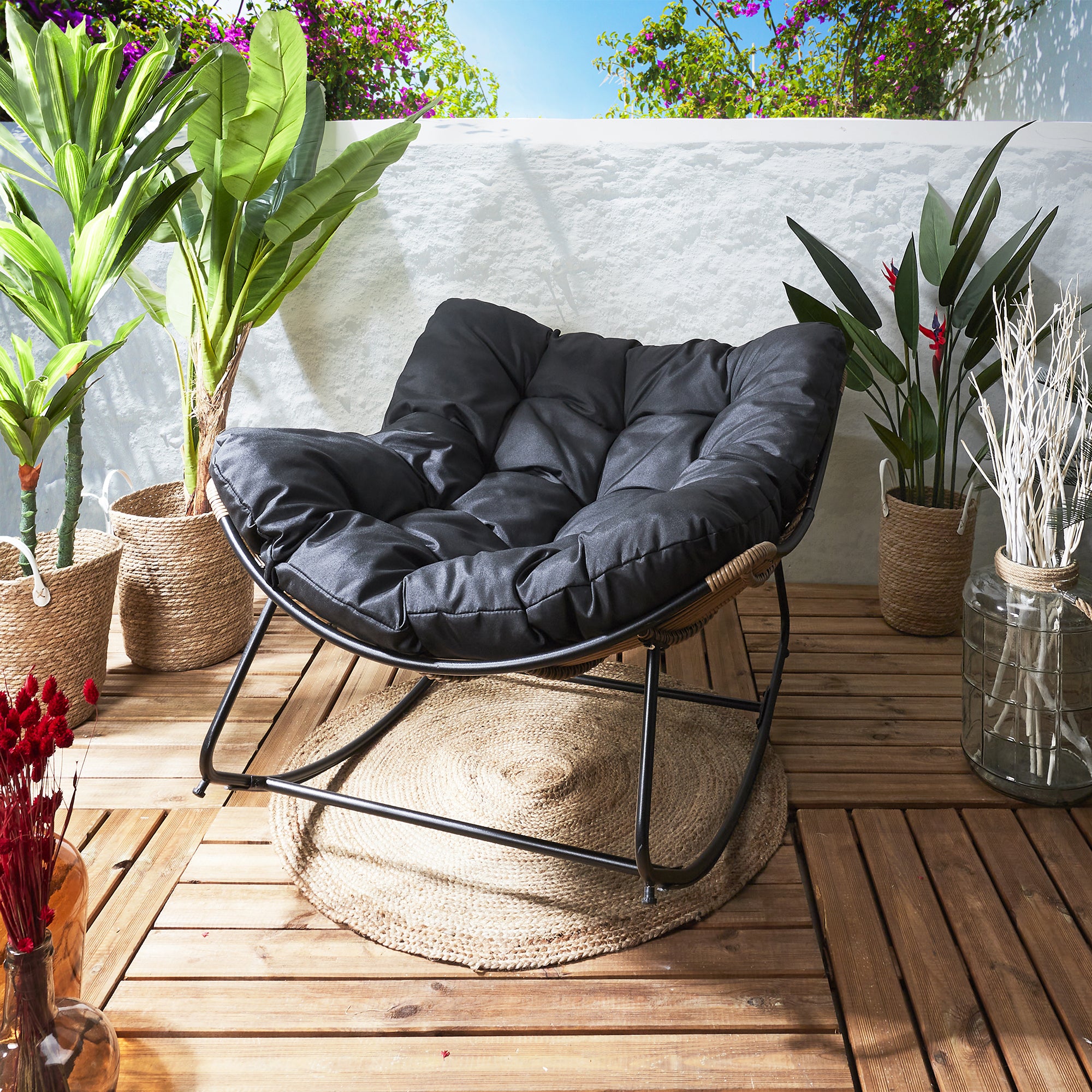 FAUTEUIL A BASCULE TULUM COUSSIN NOIR