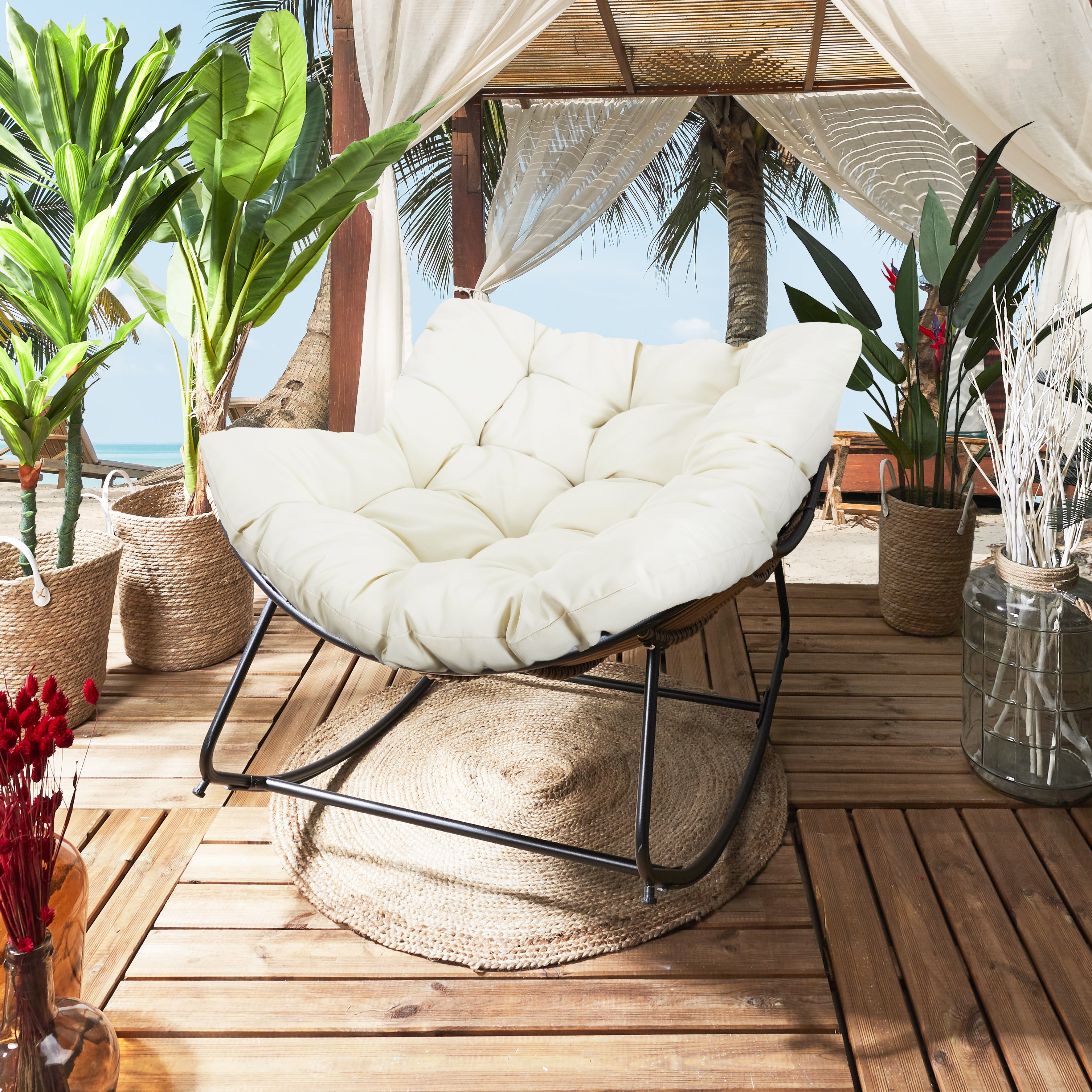 FAUTEUIL A BASCULE TULUM COUSSIN BEIGE