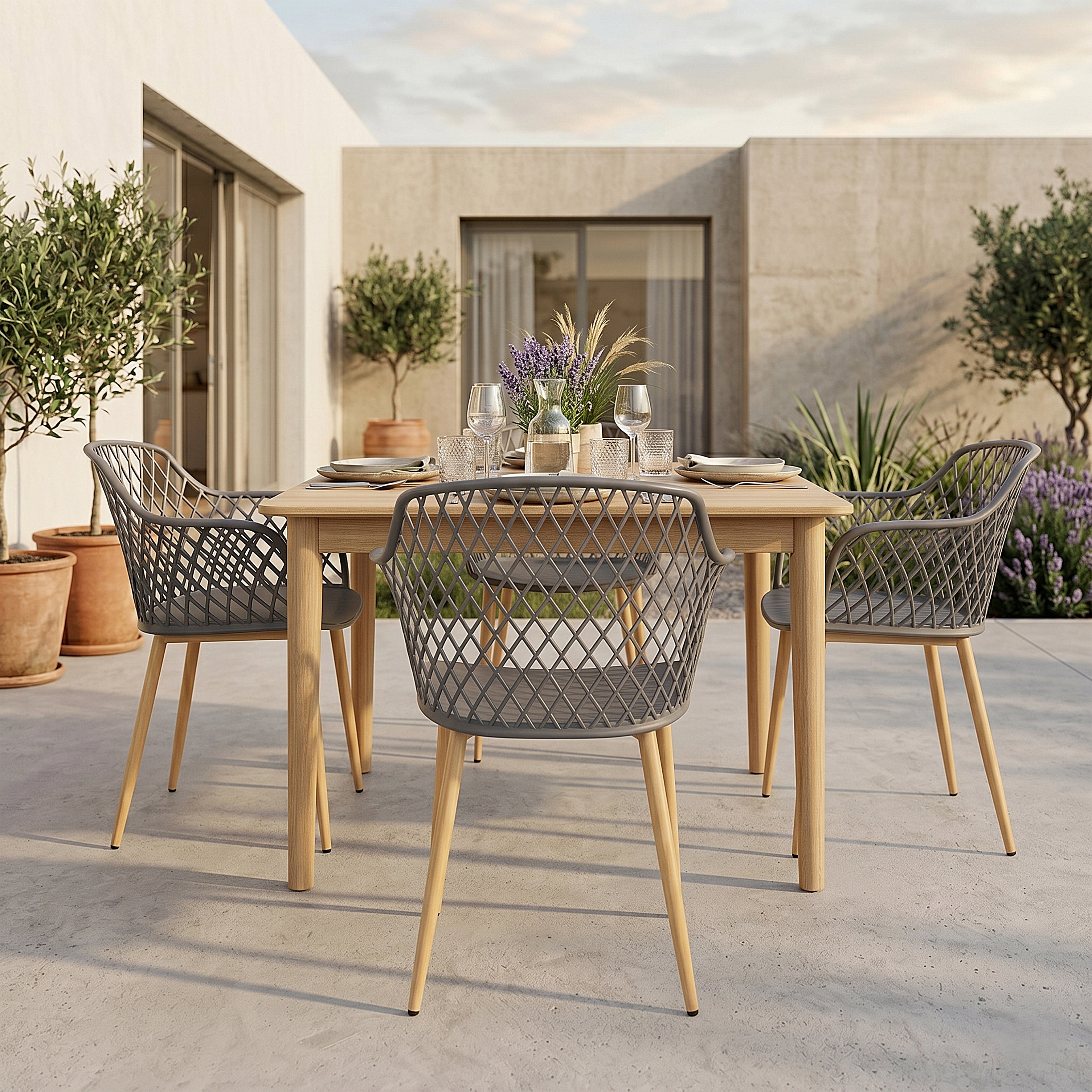 FAUTEUIL EXTERIEUR MALAGA GRIS - LOT DE 4
