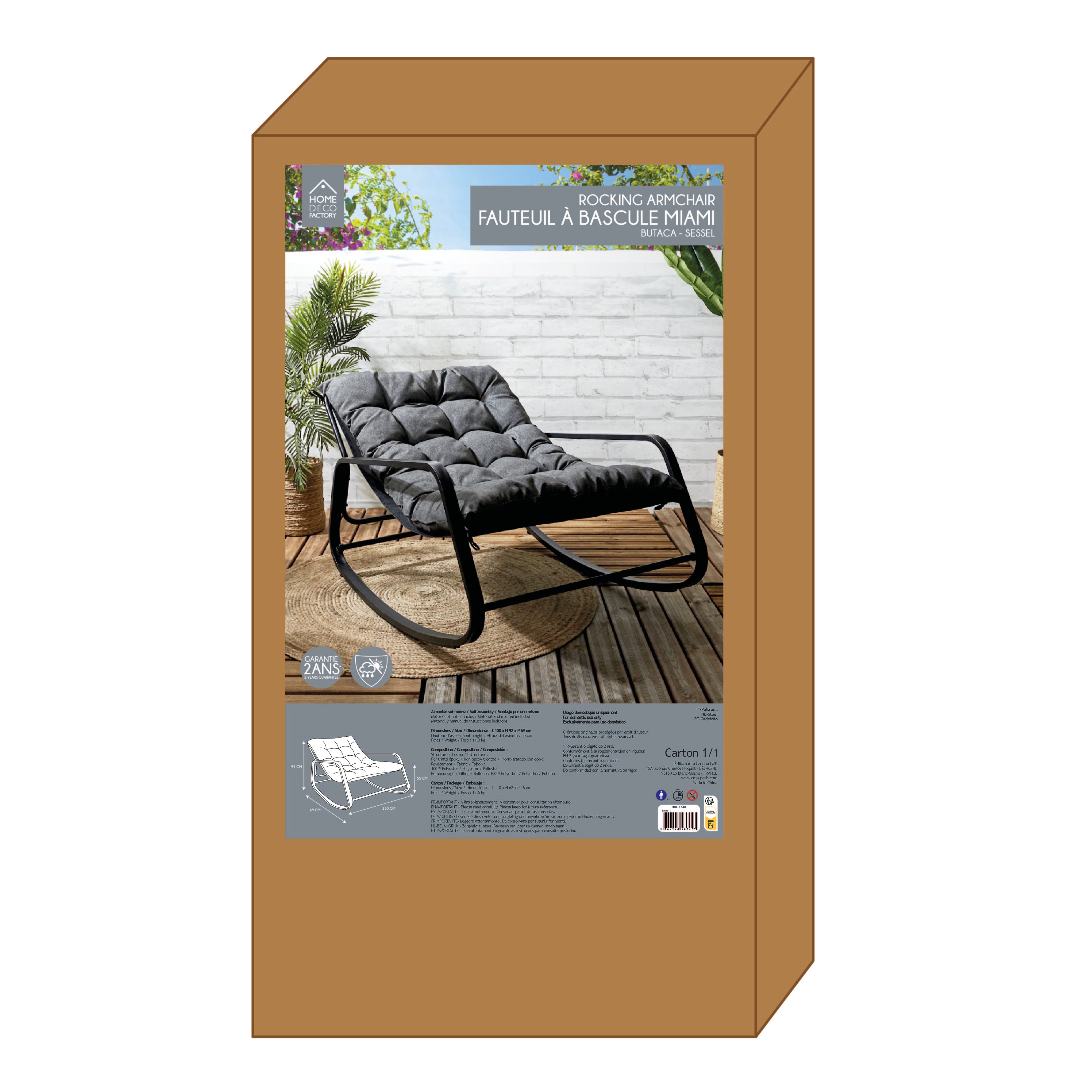 FAUTEUIL A BASCULE MIAMI NOIR ET METAL