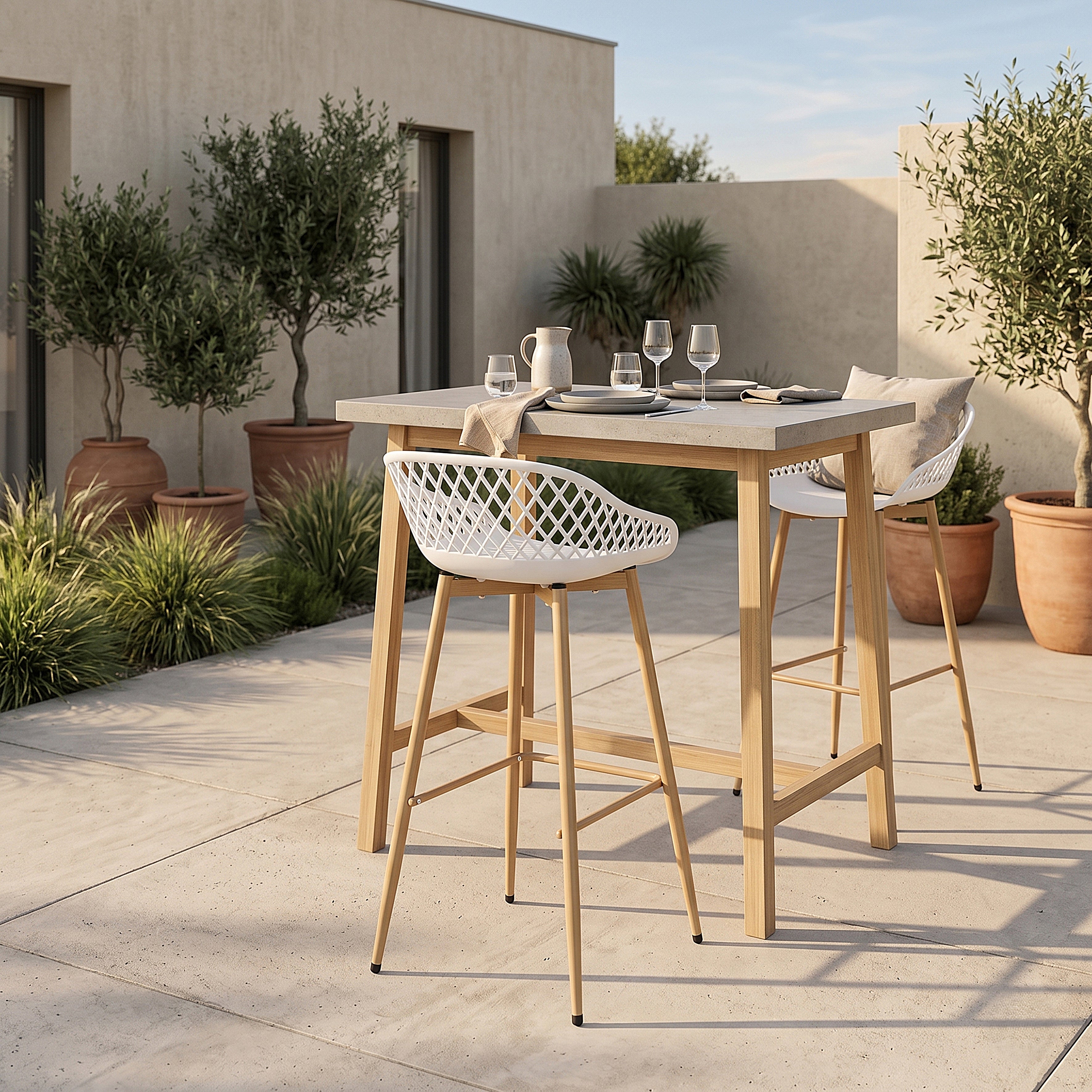 TABOURET DE BAR MALAGA BLANC - LOT DE 2