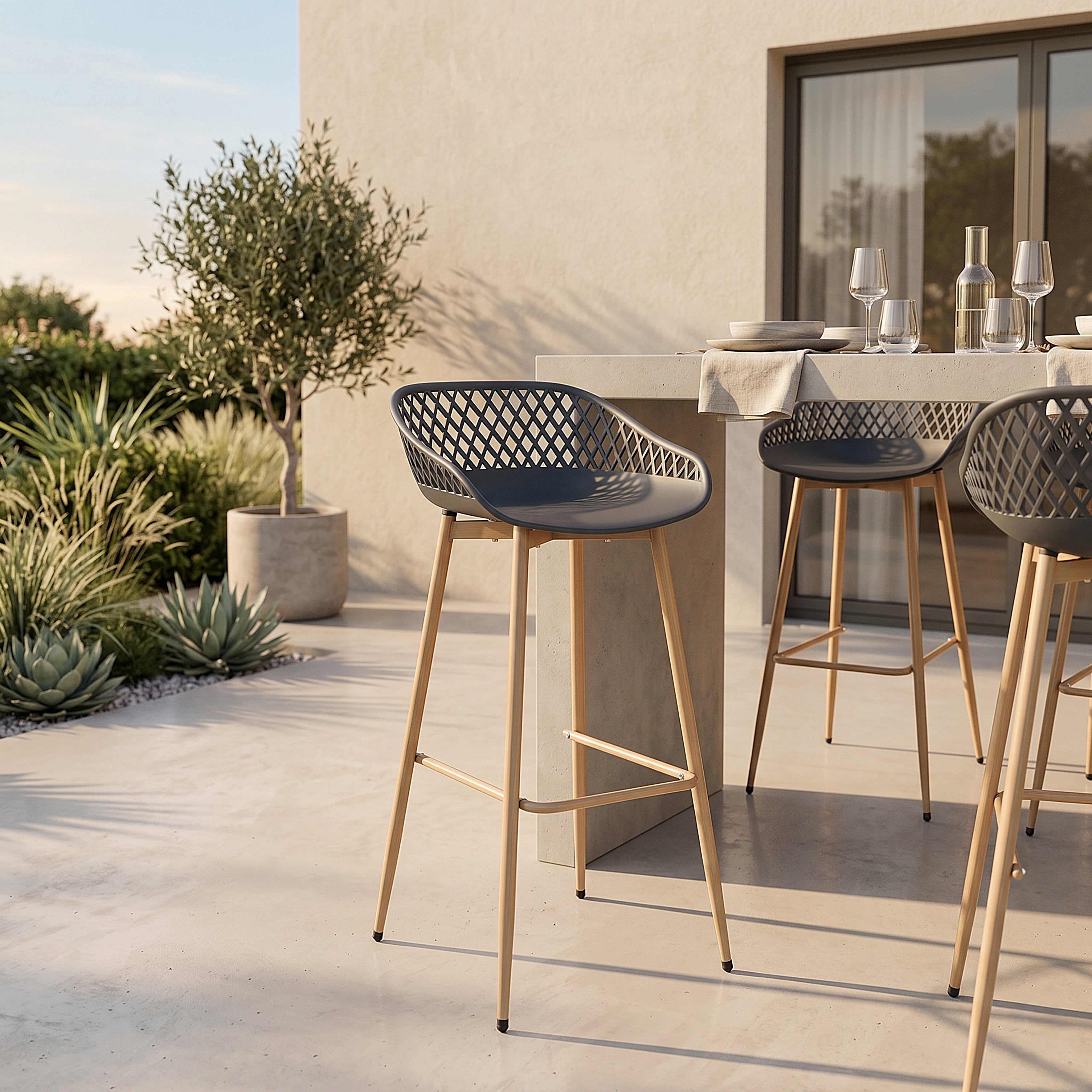 TABOURET DE BAR MALAGA GRIS - LOT DE 2