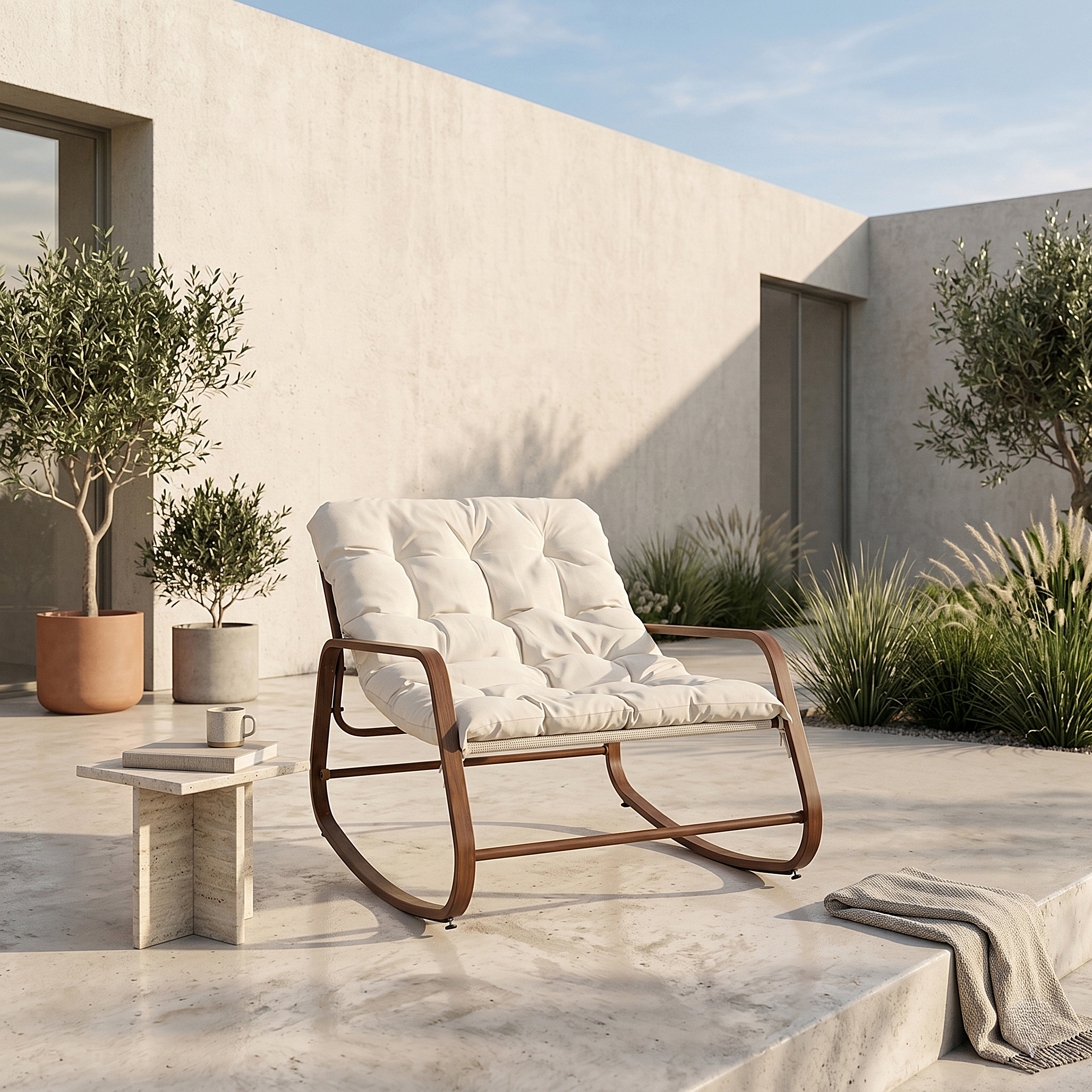 FAUTEUIL A BASCULE MIAMI BLANC IMITATION BOIS