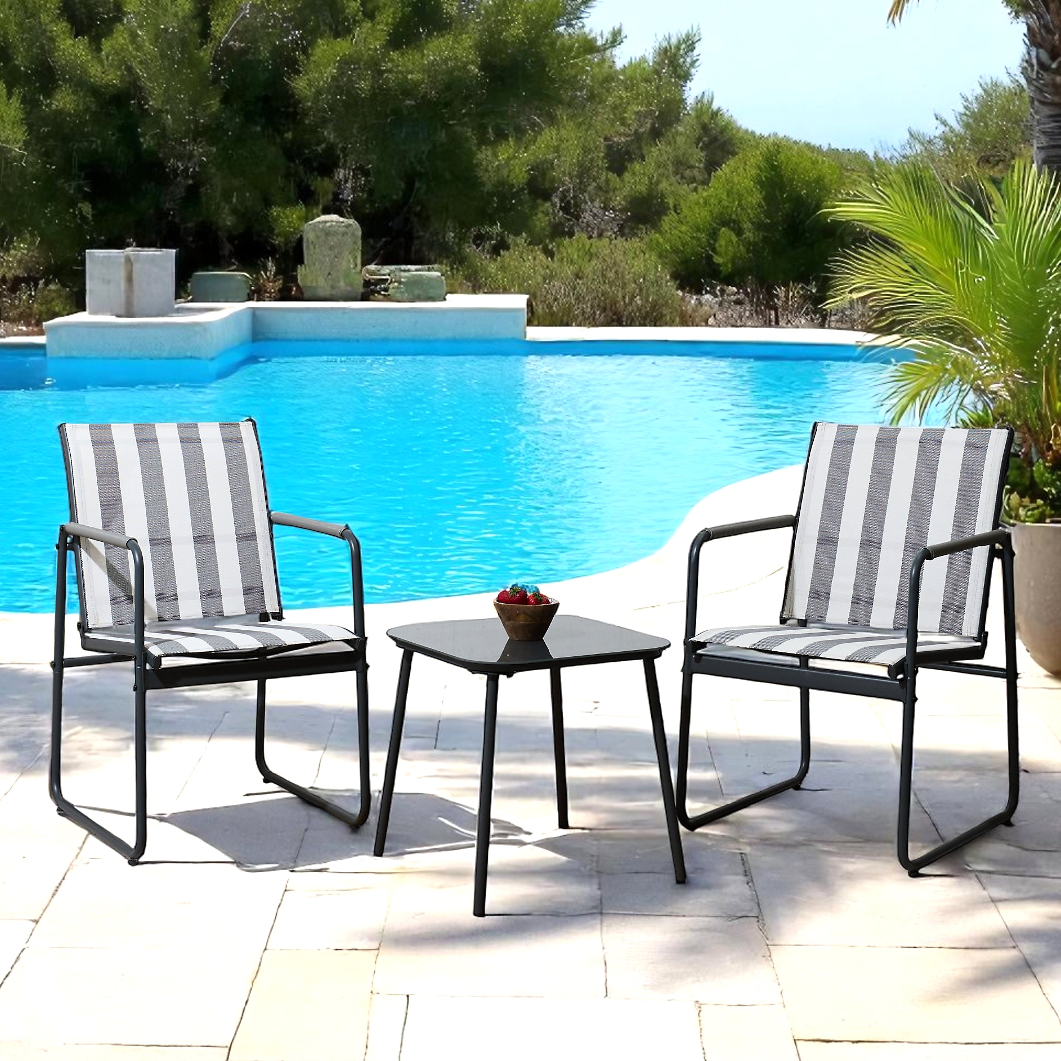 SALON DE JARDIN NAMUR 3PCS GRIS