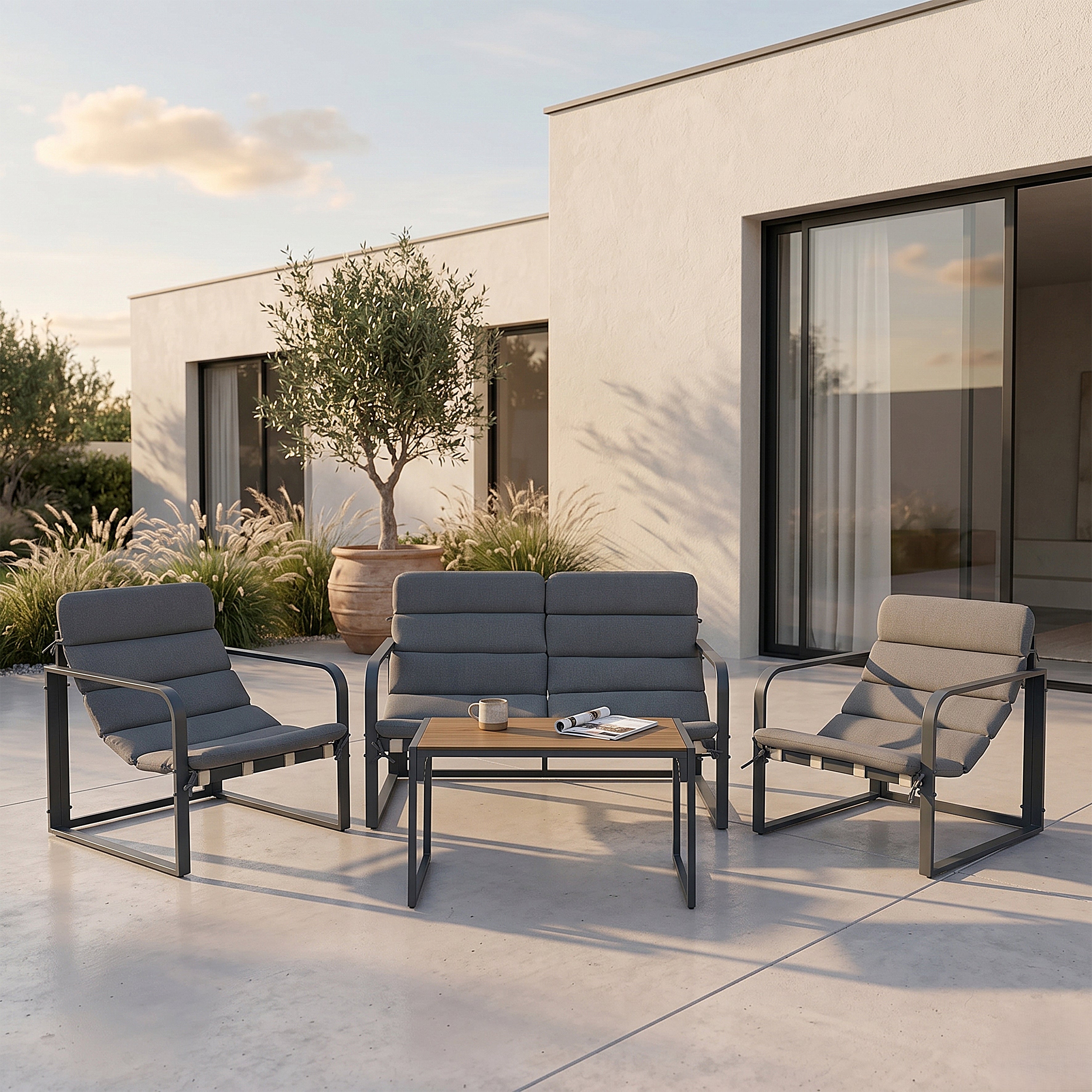 SALON DE JARDIN BARBADOS GRIS 4PCS