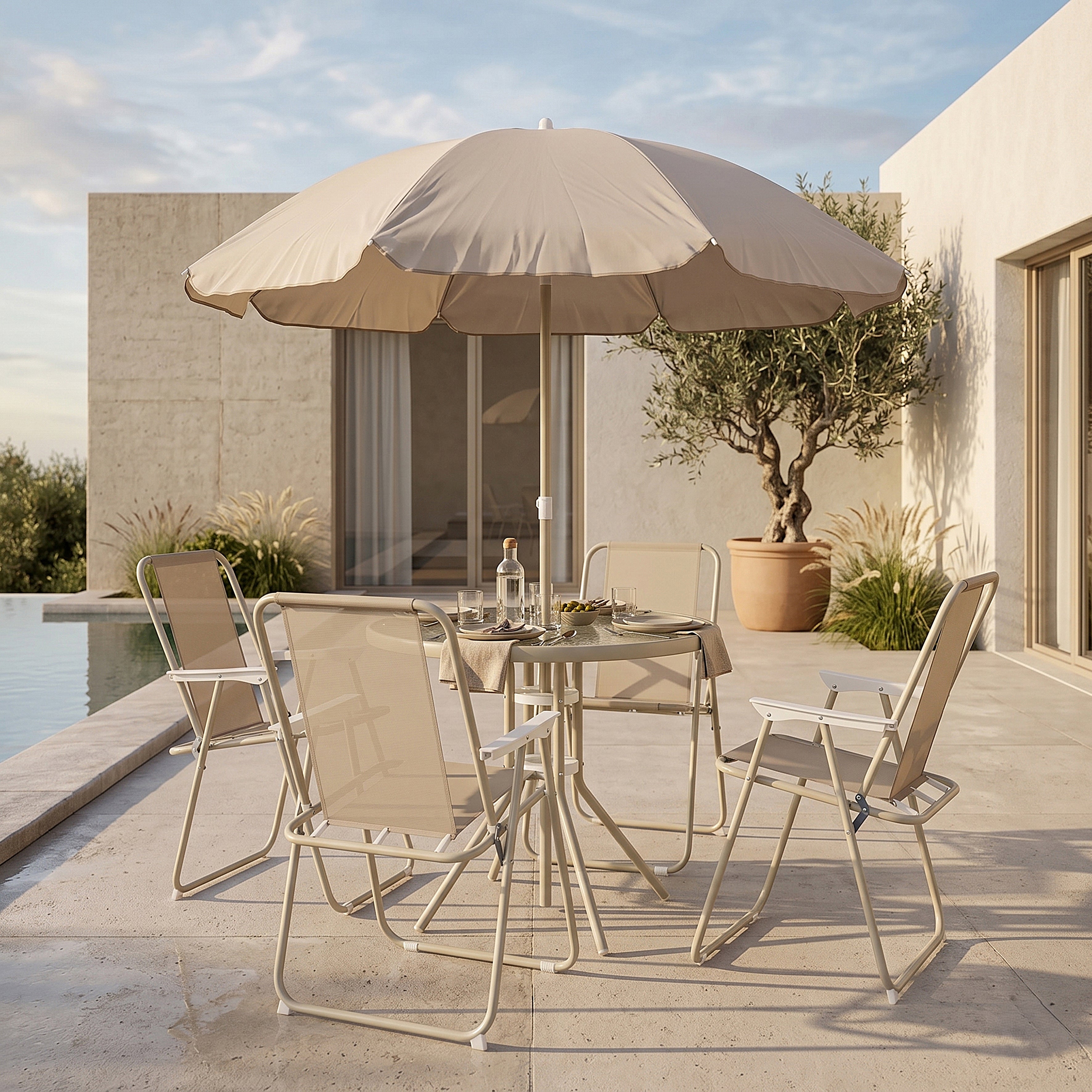 SET TABLE DE JARDIN 4CHAISES PARASOL NAUTICA
