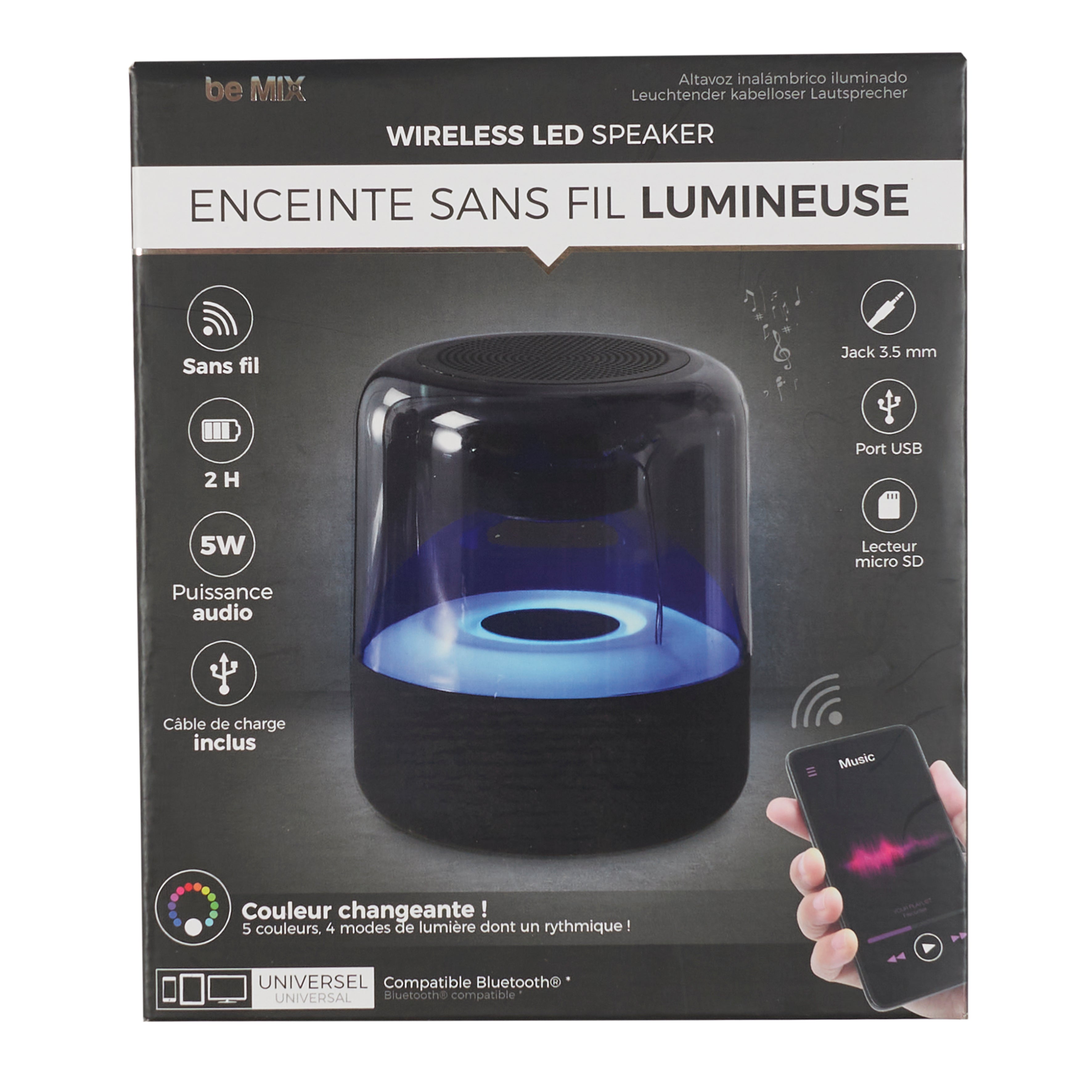 ENCEINTE SANS FIL LUMINEUSE 5W
