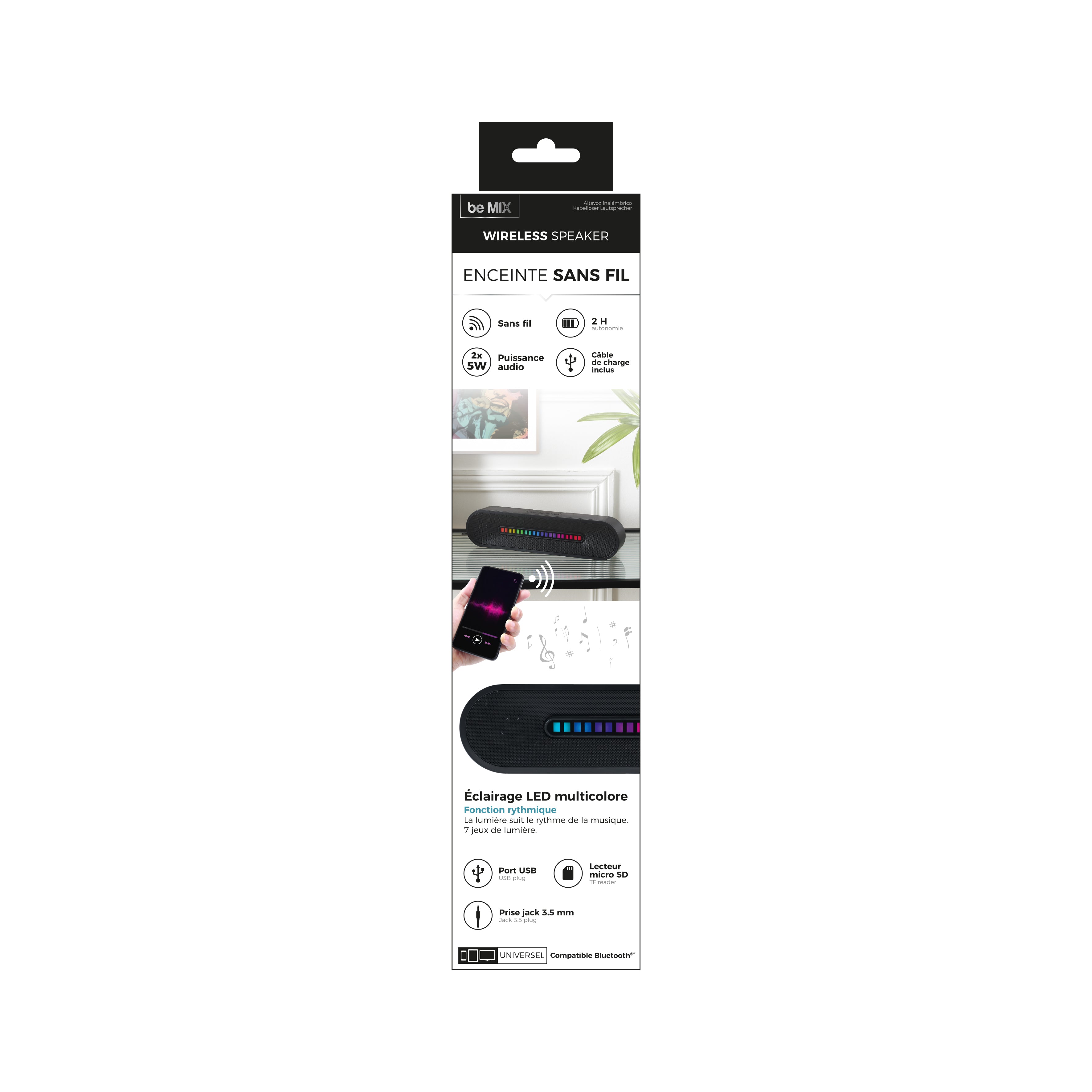 ENCEINTE SANS FIL LUMINEUSE 2X5W