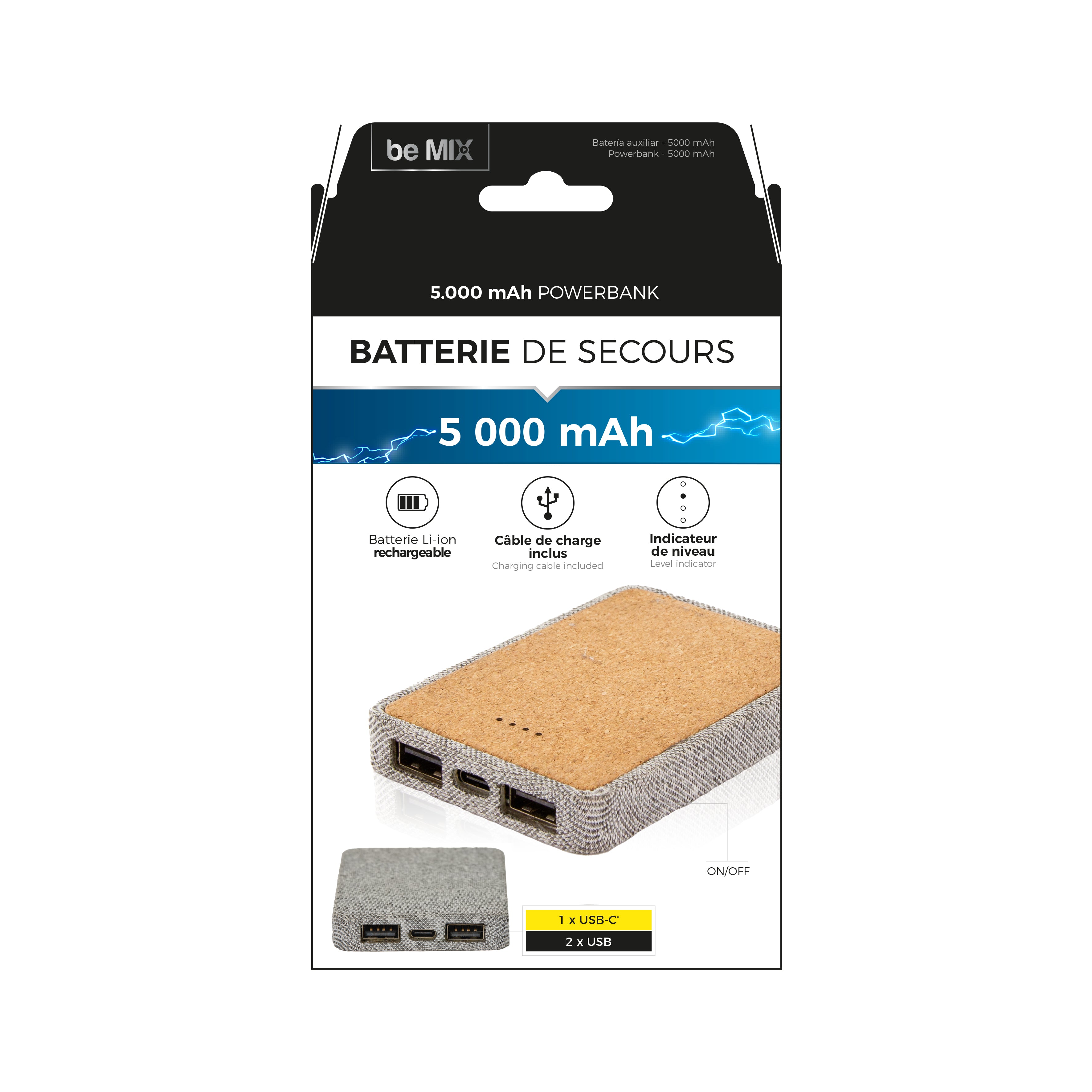 BATTERIE DE SECOURS BOIS ET TISSU 5000MAH