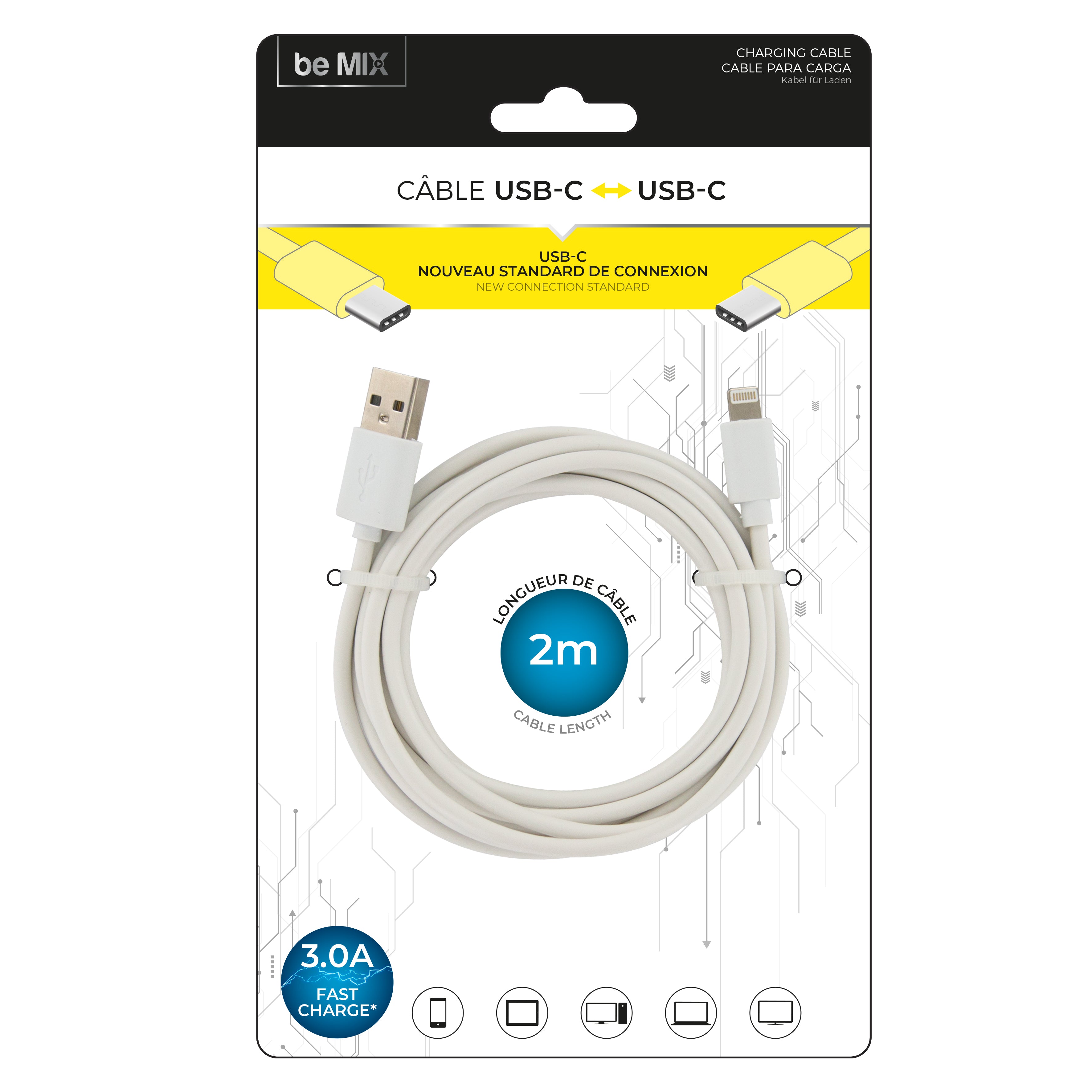 CABLE CHARGE ULTRA RAPIDE 3A DOUBLE TYPE C 2M