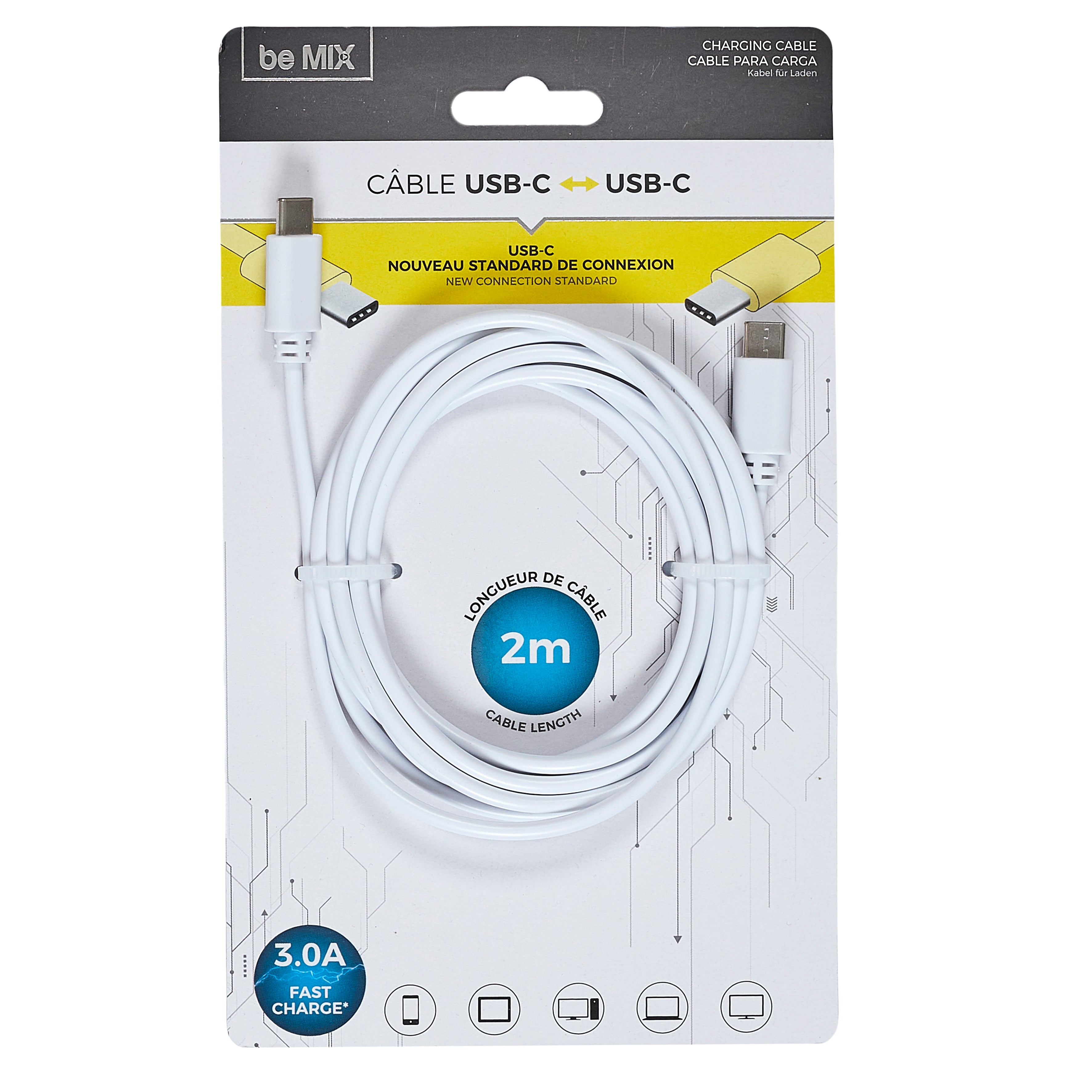 CABLE CHARGE ULTRA RAPIDE 3A DOUBLE TYPE C 2M