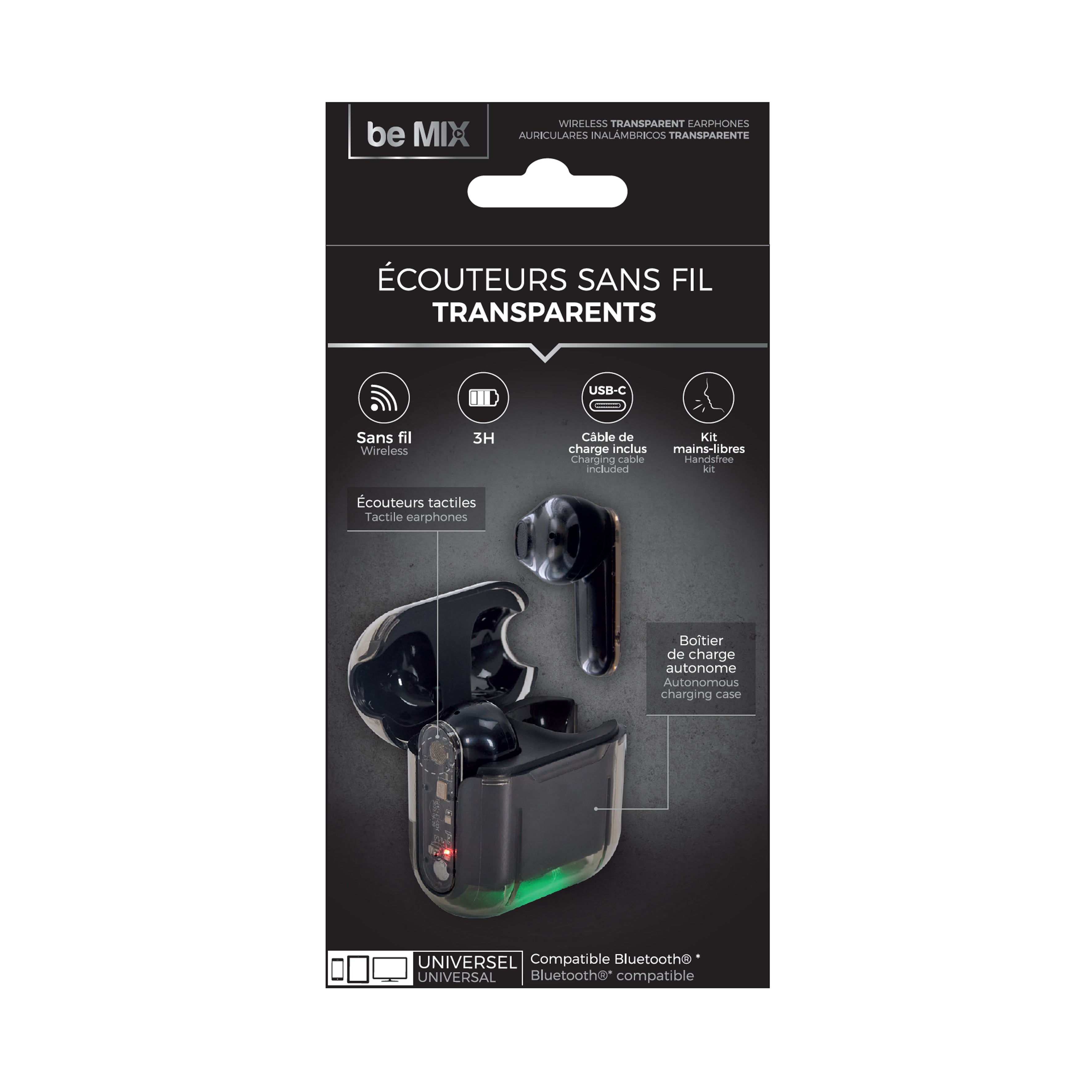 ECOUTEURS SANS FIL TRANSPARENT LED