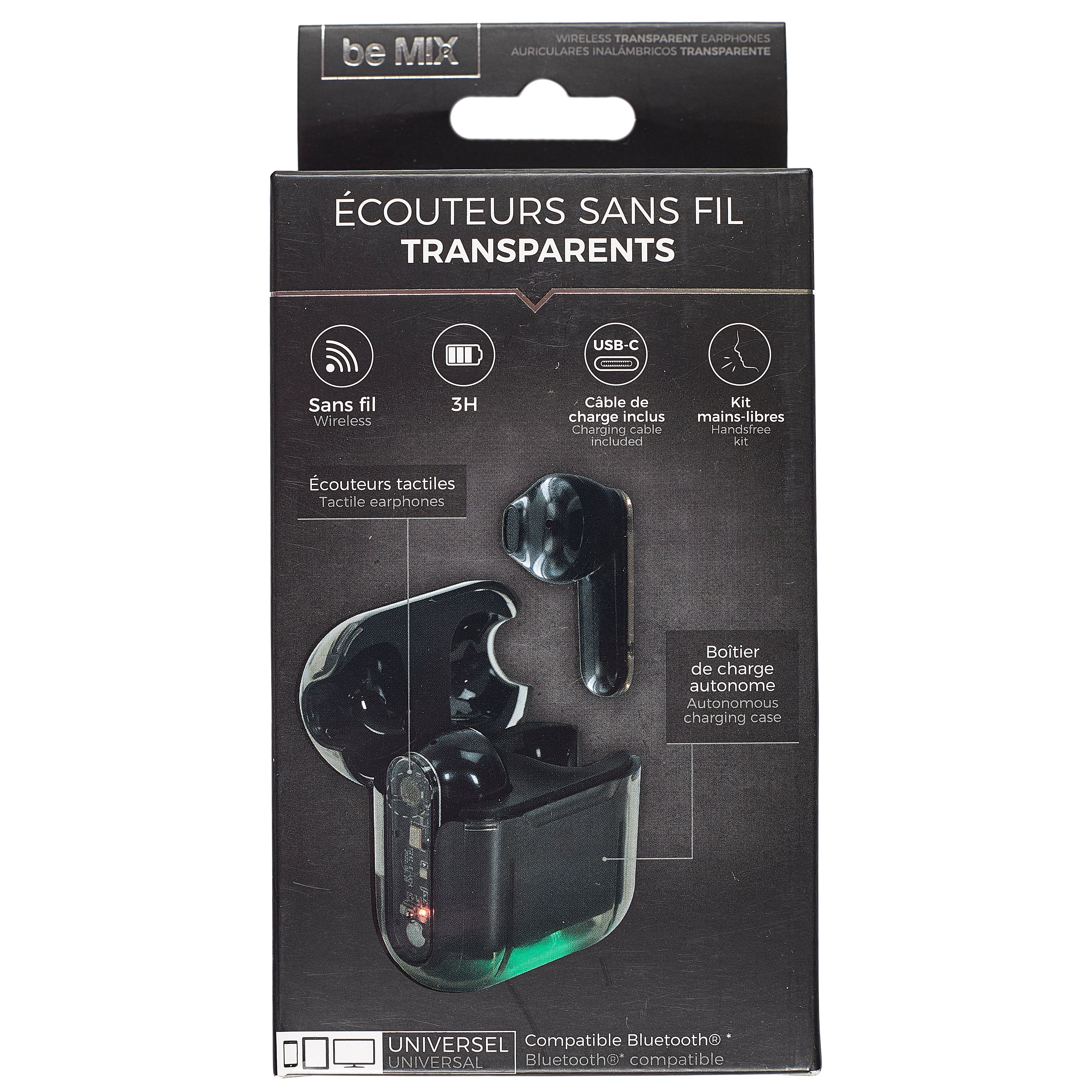 ECOUTEURS SANS FIL TRANSPARENT LED