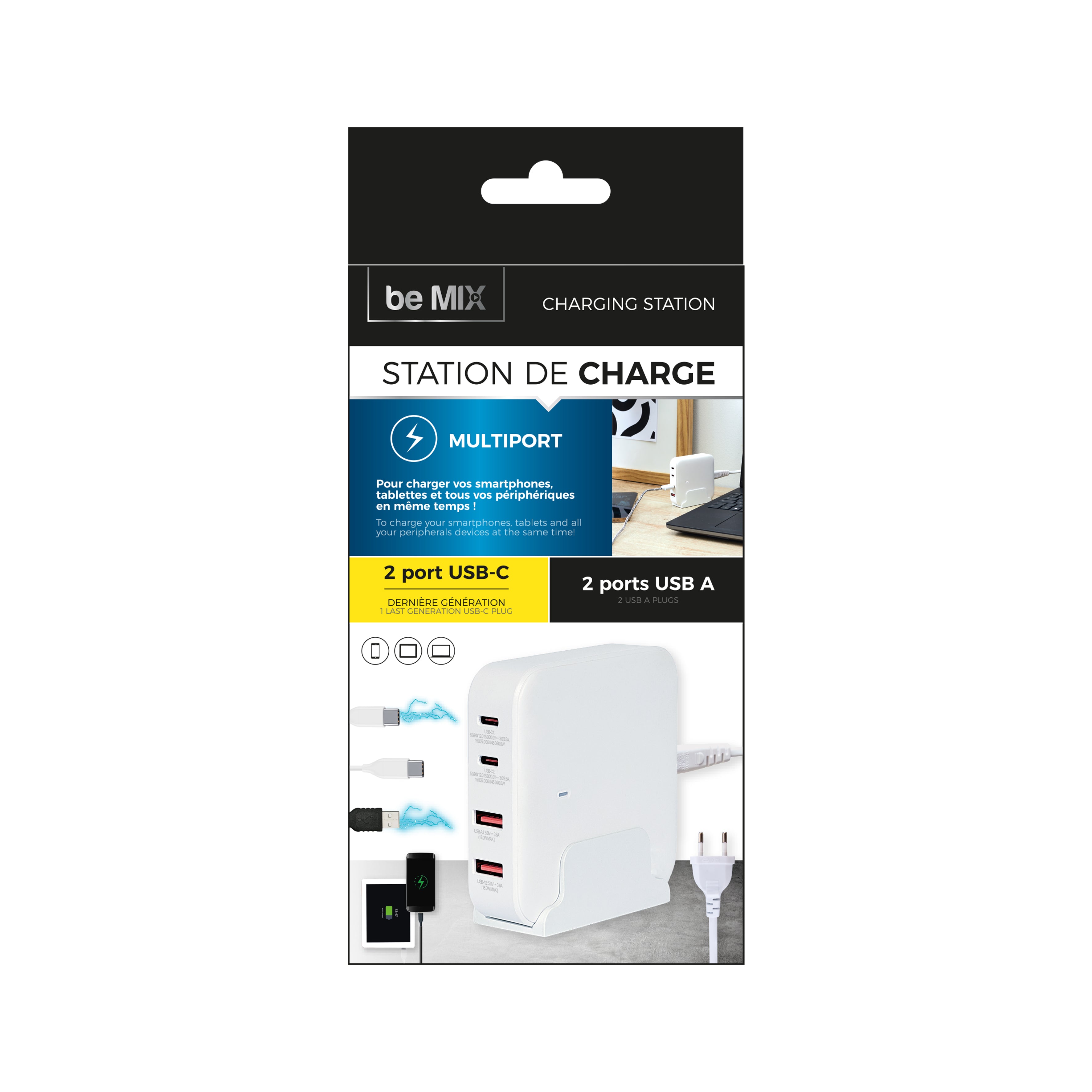 STATION DE CHARGE BUREAU 70W 2XUSB 2XTYPE C