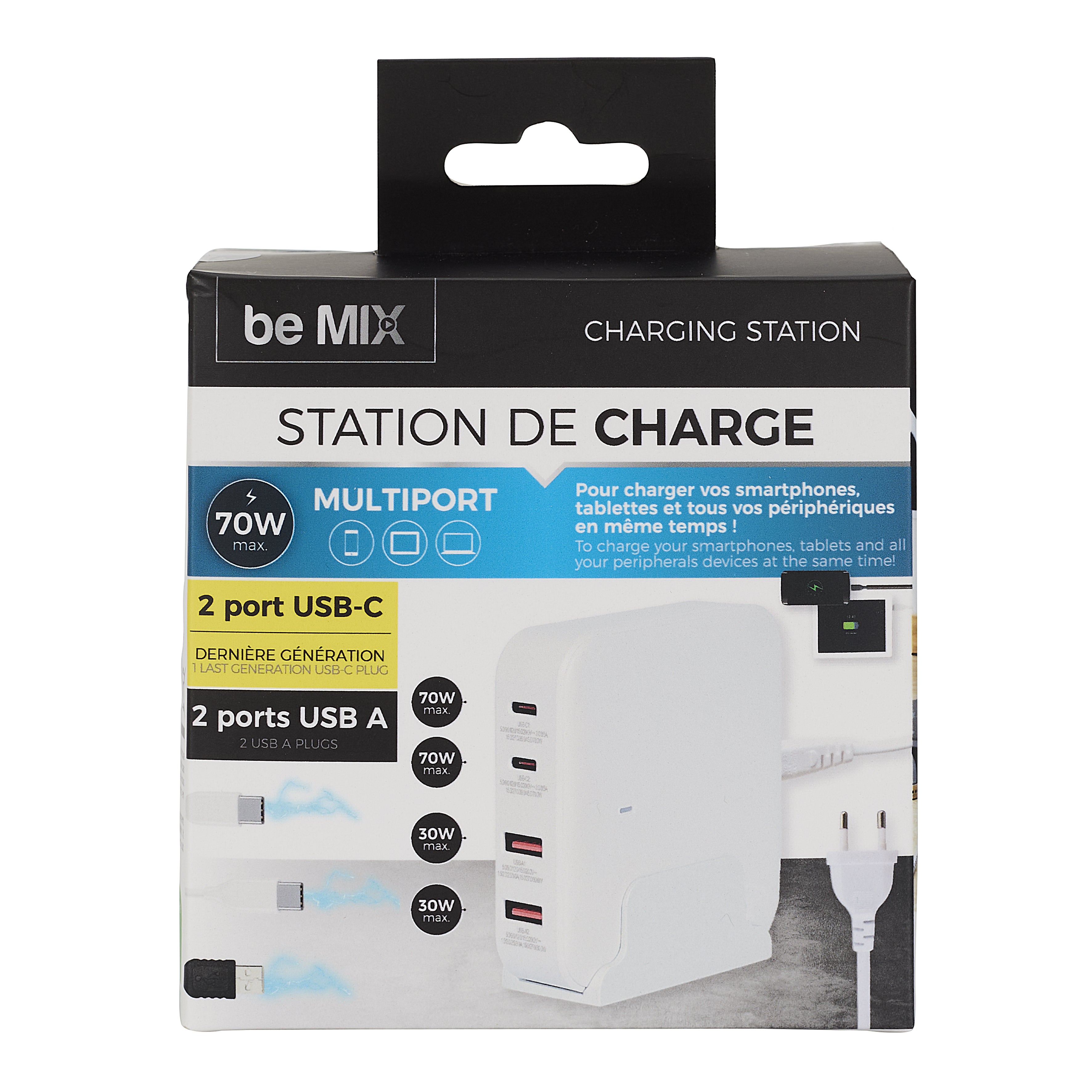 STATION DE CHARGE BUREAU 70W 2XUSB 2XTYPE C