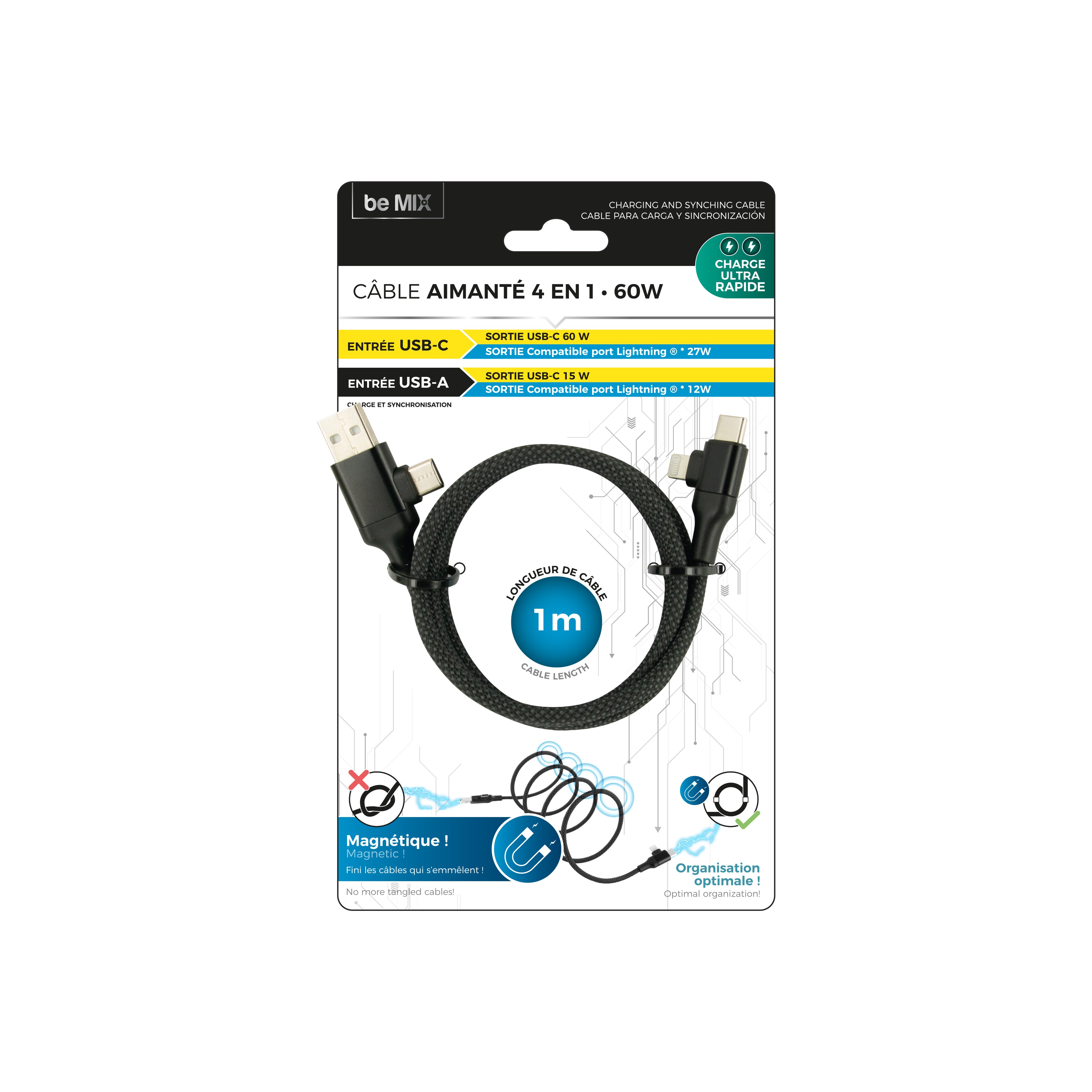 CABLE AIMANTE 4EN1 60W