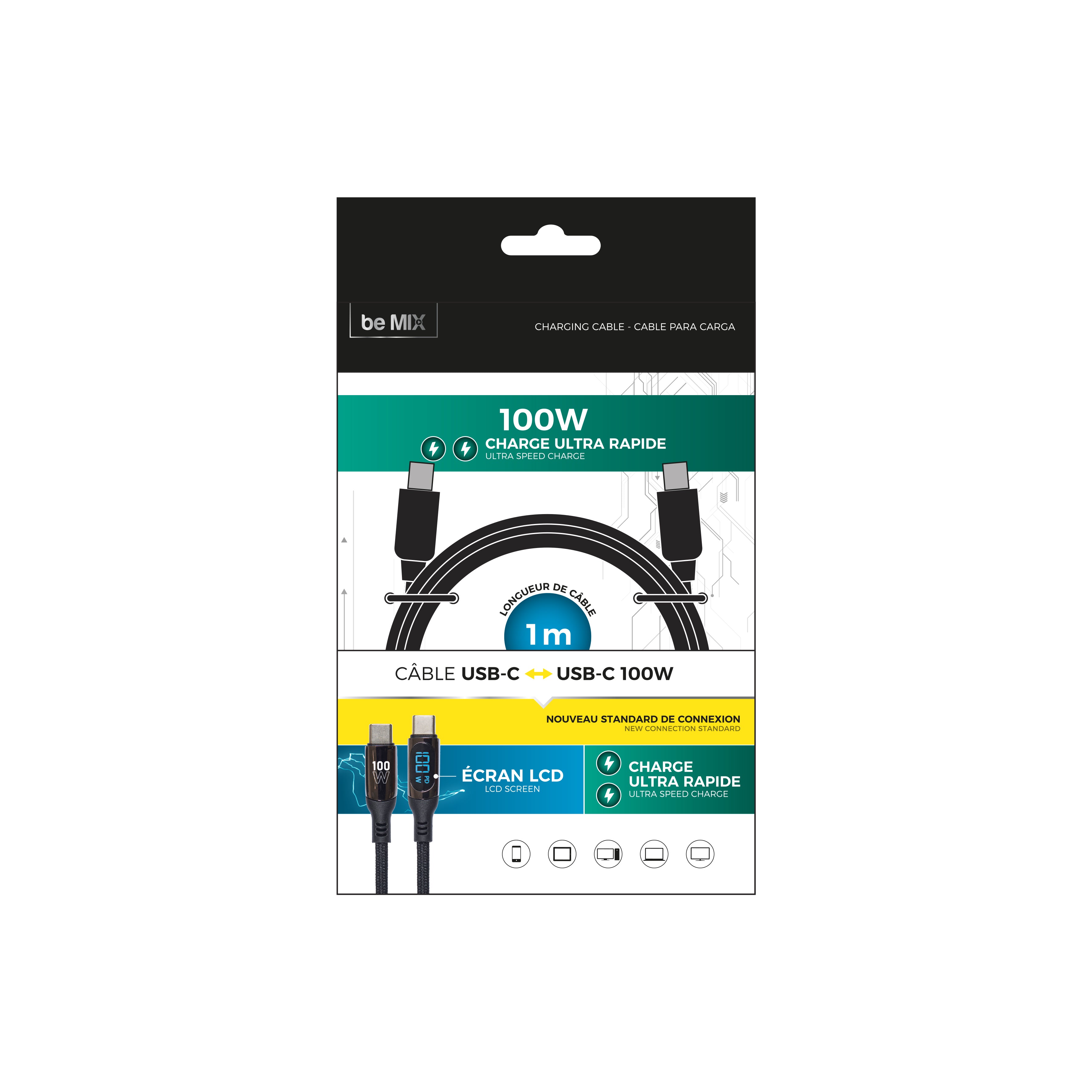 CABLE DE CHARGE C TO C WATTMETRE 100W 1M