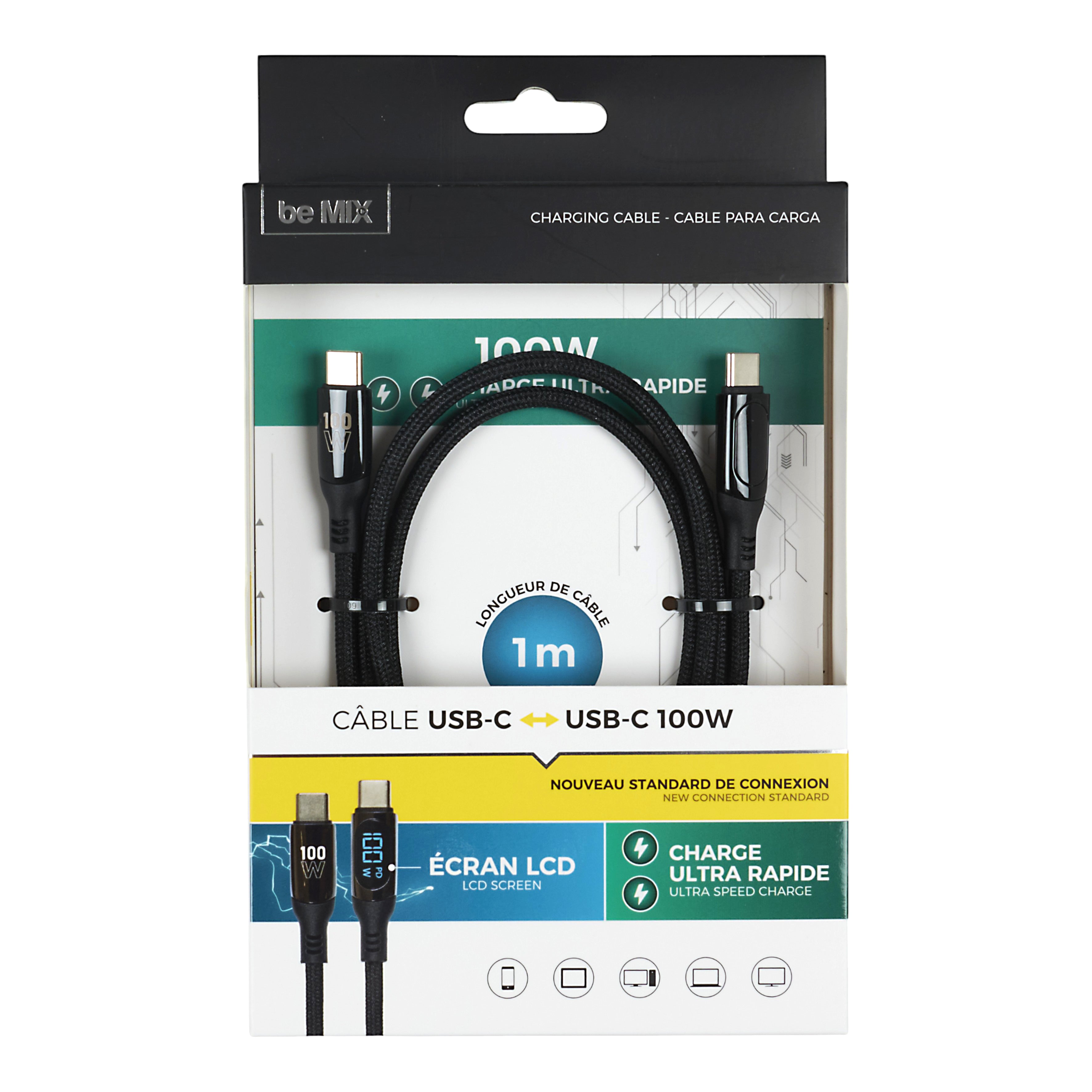 CABLE DE CHARGE C TO C WATTMETRE 100W 1M