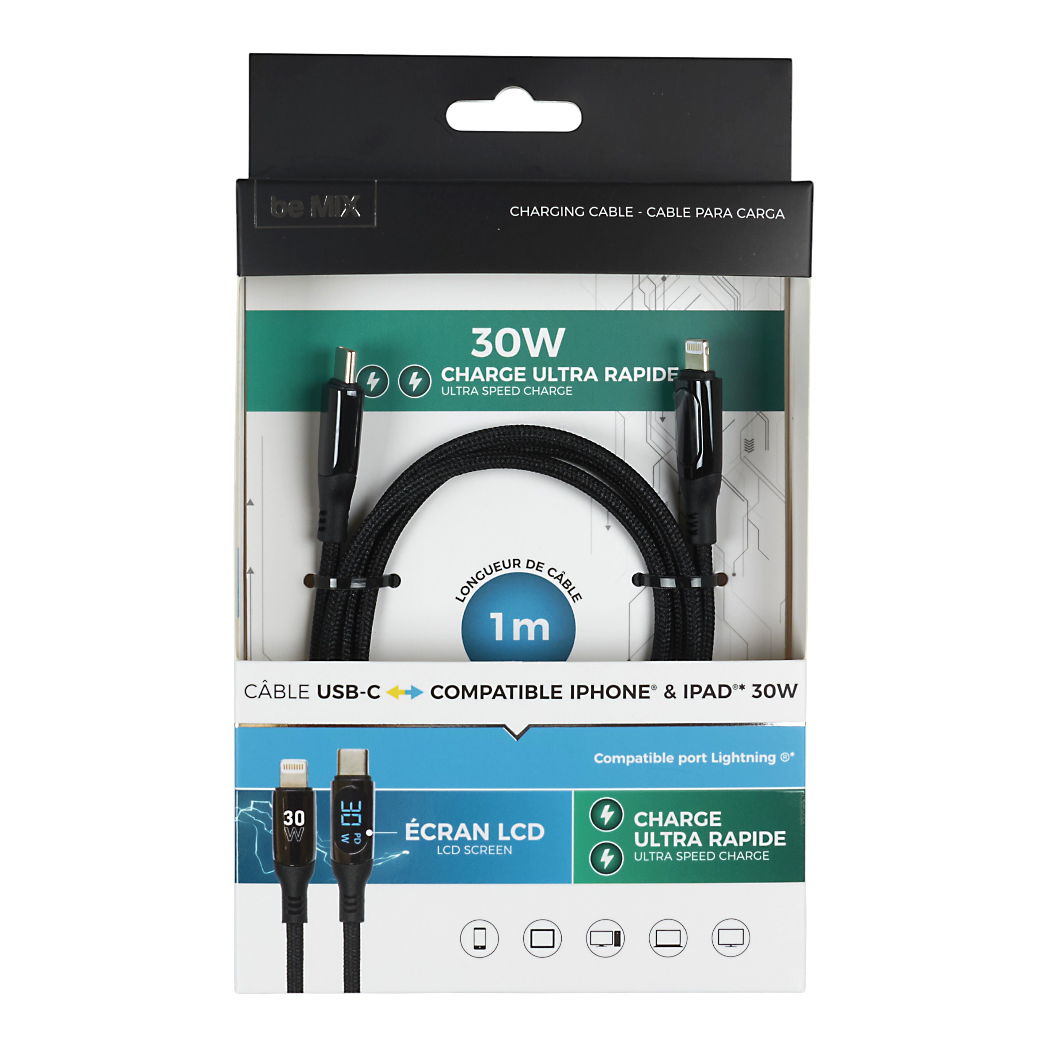 CABLE DE CHARGE C TO L WATTMETRE 30W 1M