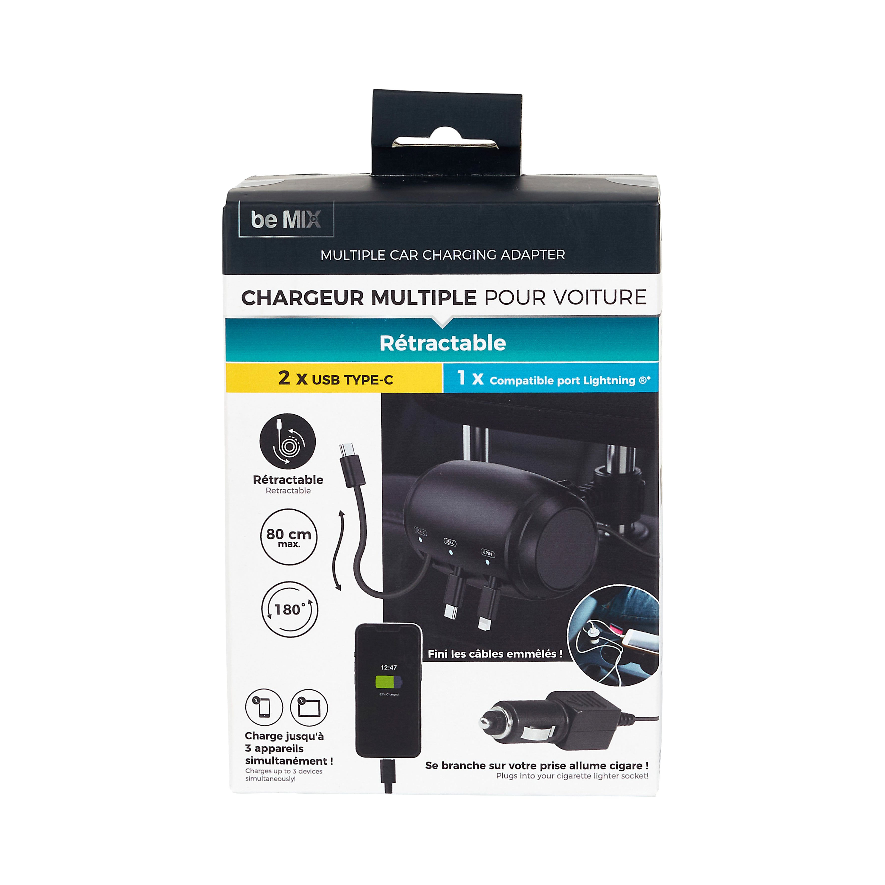 MULTI CHARGEUR RETRACTABLE POUR VOITURE