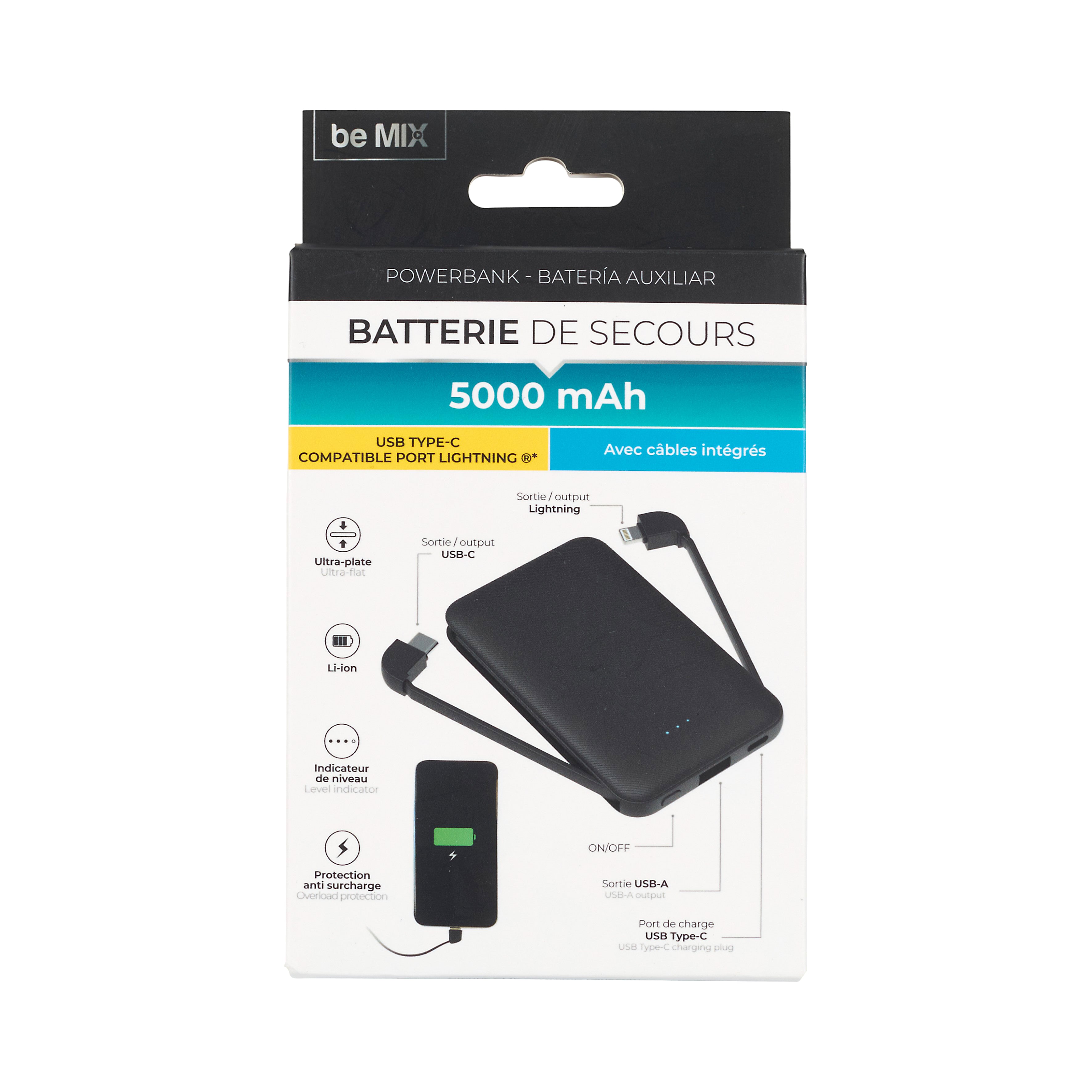 BATTERIE PORTABLE SLIM TYPE C ET LIGHT 5000MAH
