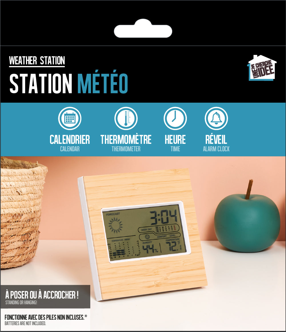 STATION METEO MULTIFONCTIONS BOIS A PILES