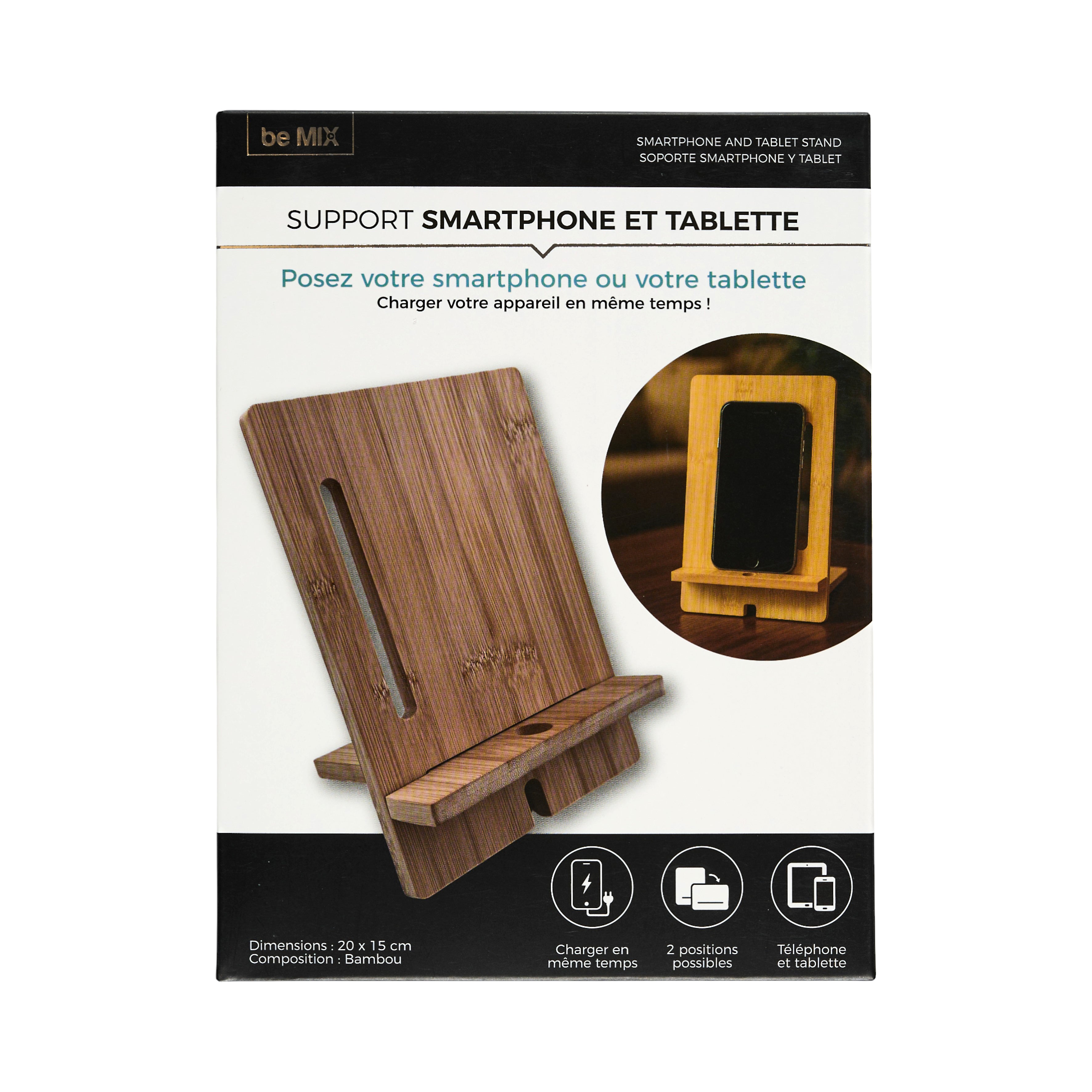 SUPPORT SMARTPHONE ET TABLETTE XL BOIS