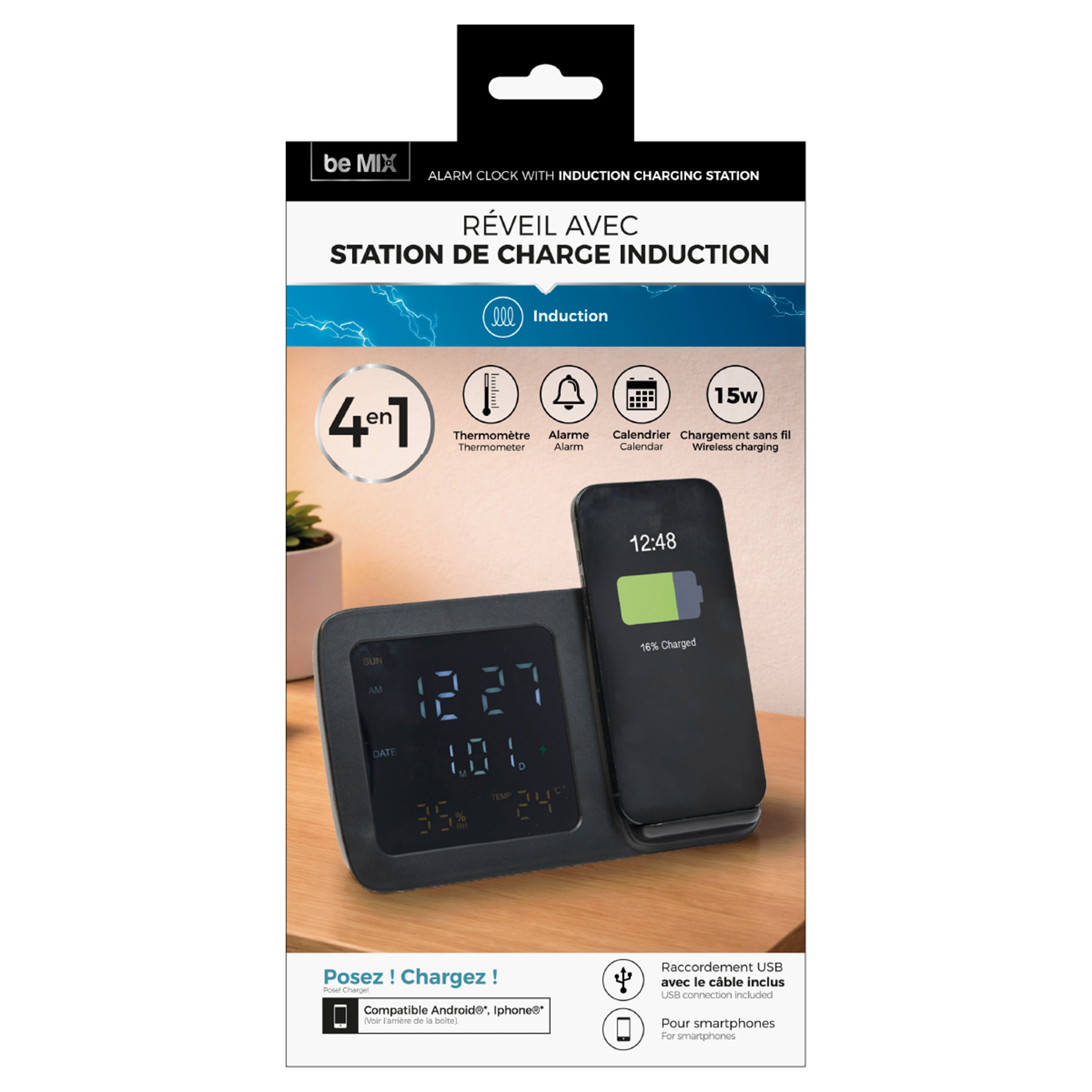 REVEIL SUPPORT ET CHARGEUR INDUCTION 15W