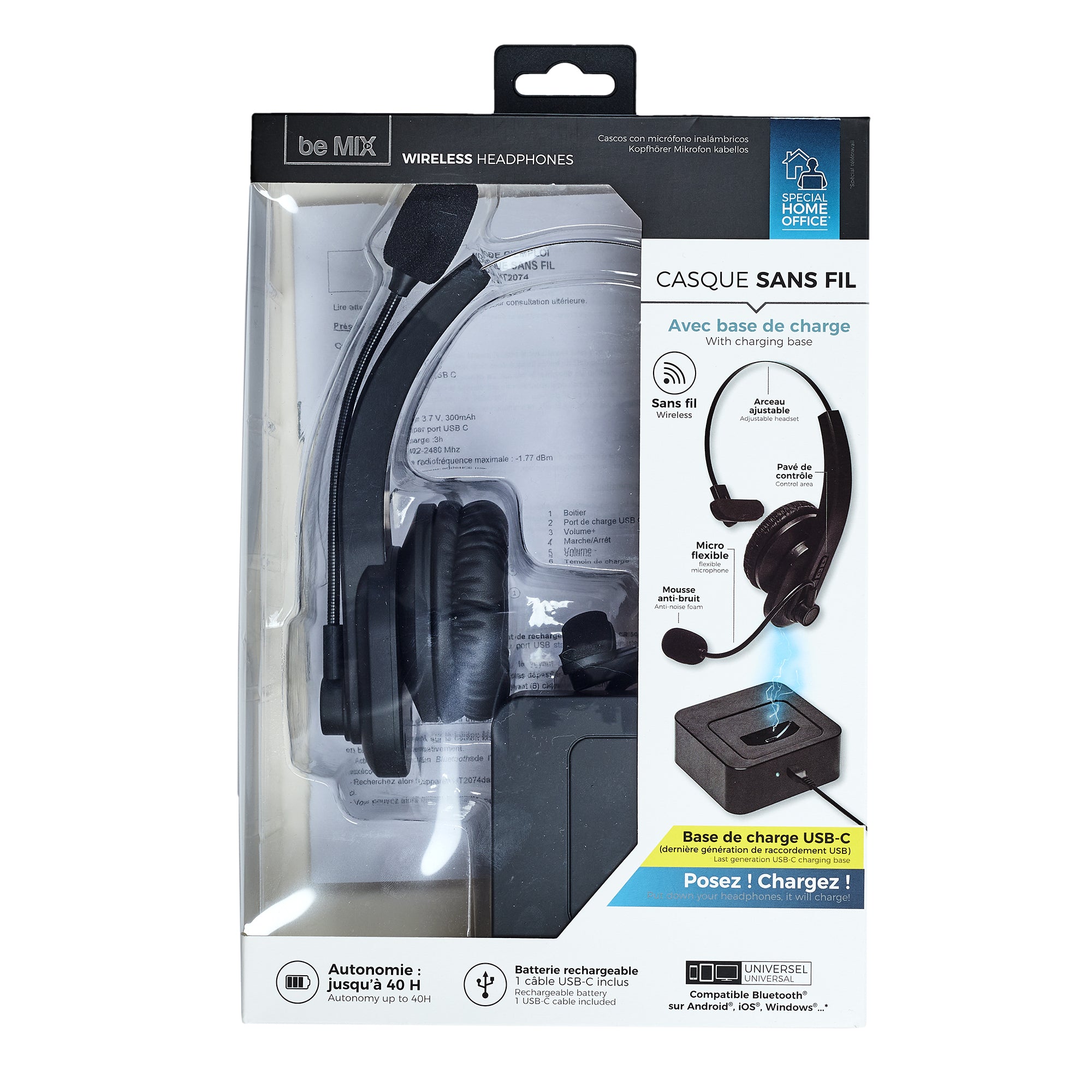 CASQUE MICROPHONE SANS FIL BASE DE CHARGEMENT