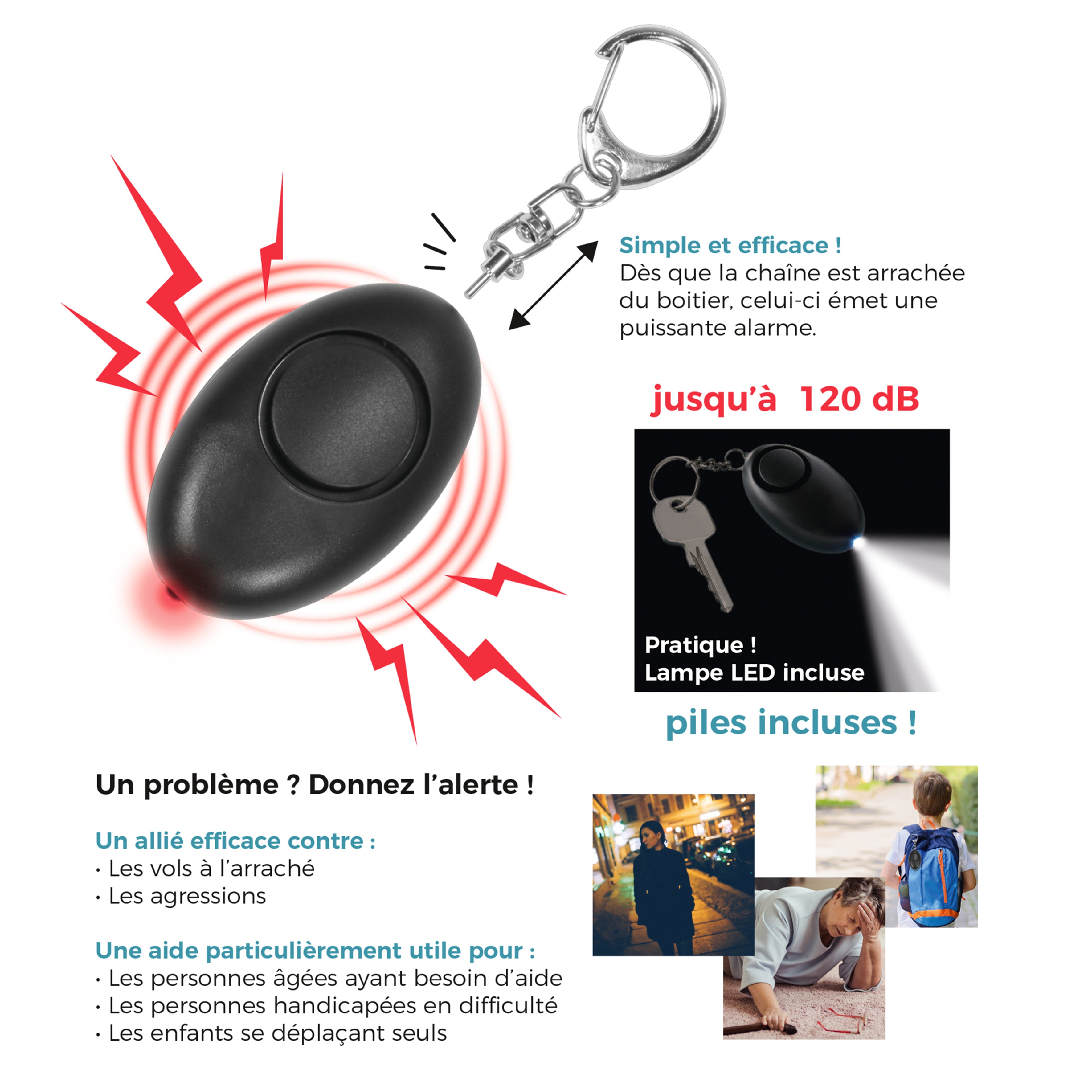 PORTE CLES ALARME PERSONNELLE ANTI AGRESSION
