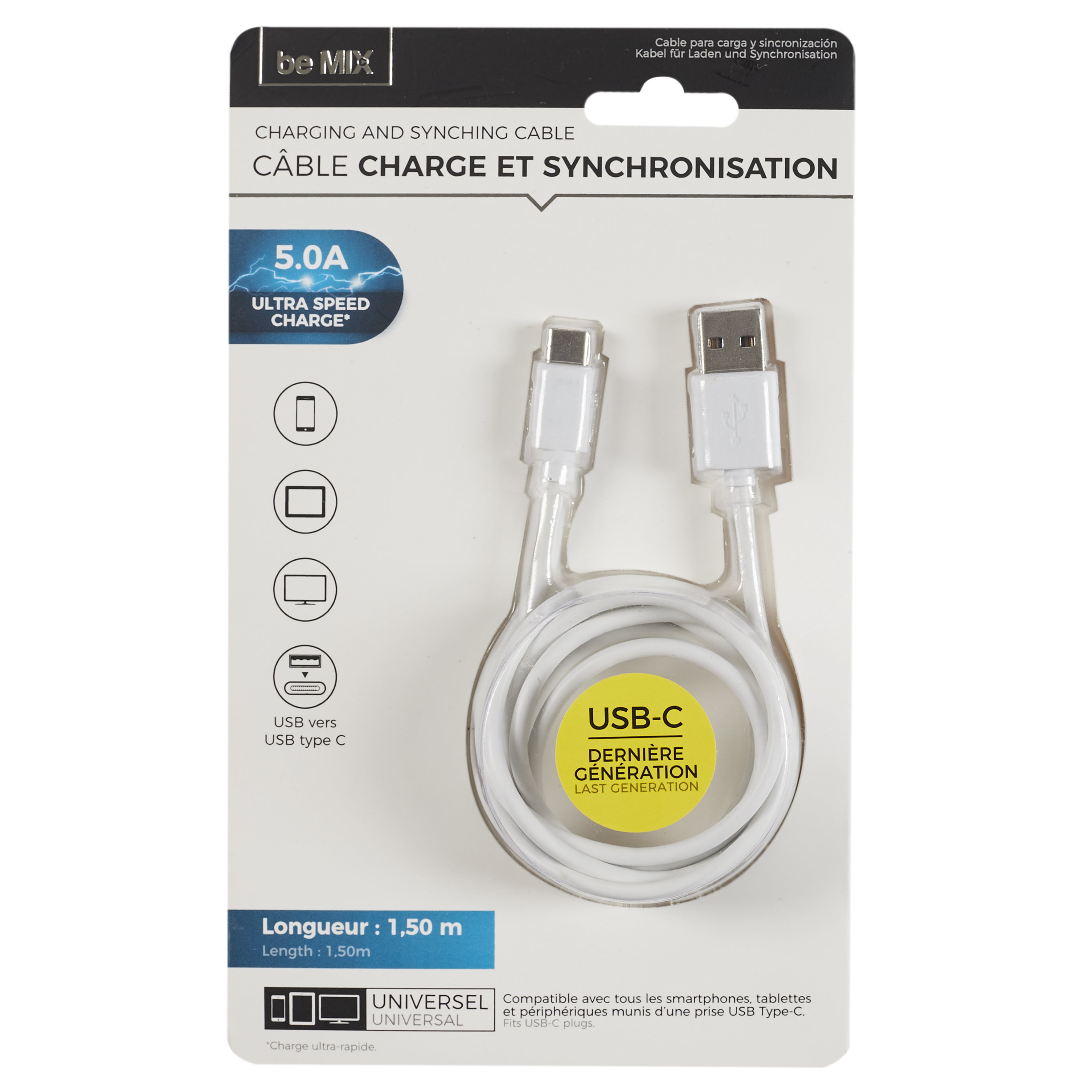 CABLE CHARGE ET SYNC TYPE C 5A 1.5M